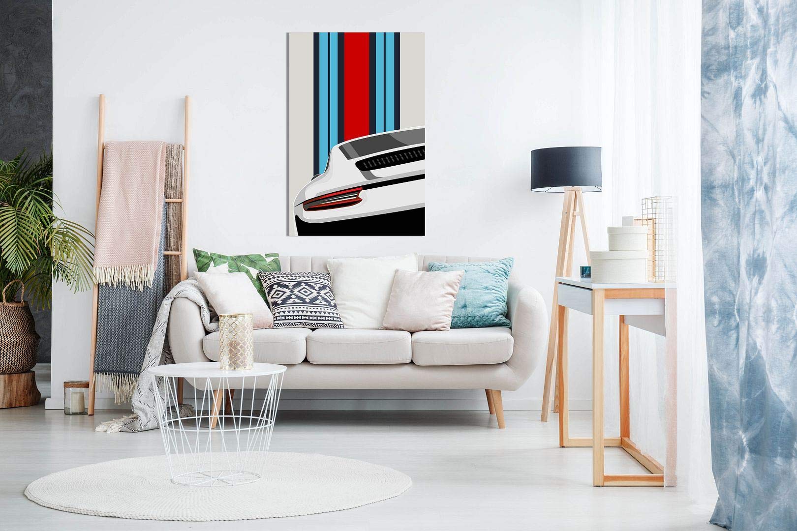 White Porsche Pop Art Abstract Canvas Wall Art Print - 36x24 Inch Modern Garage Decor, Man Cave & Office Wall Decor - Perfect for Car Enthusiasts & Home Interior Design