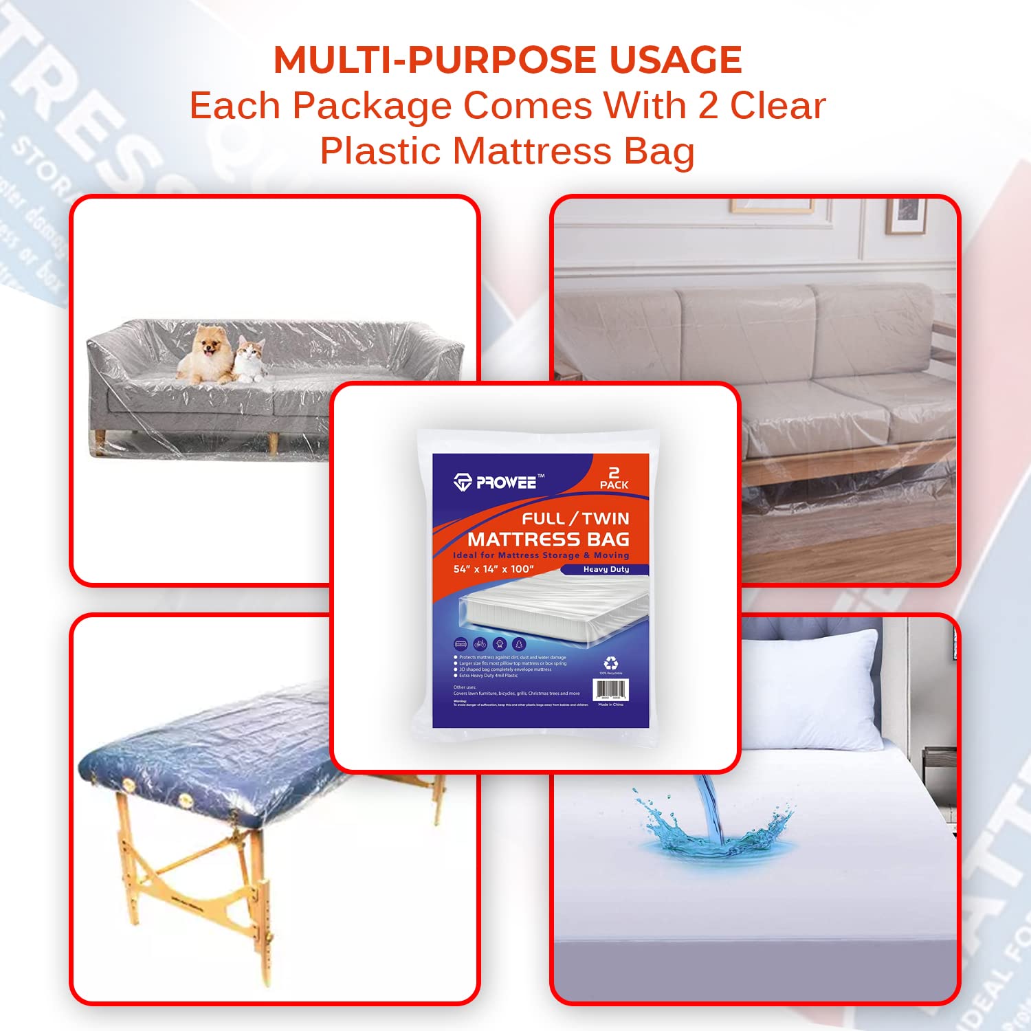 2-Pack 4Mil Heavy Duty Clear Plastic Mattress Bags for Moving & Storage - Full/Twin Size Mattress Protector Cover - Perfect for Home Moves, Long-Term Storage & Bed Protection