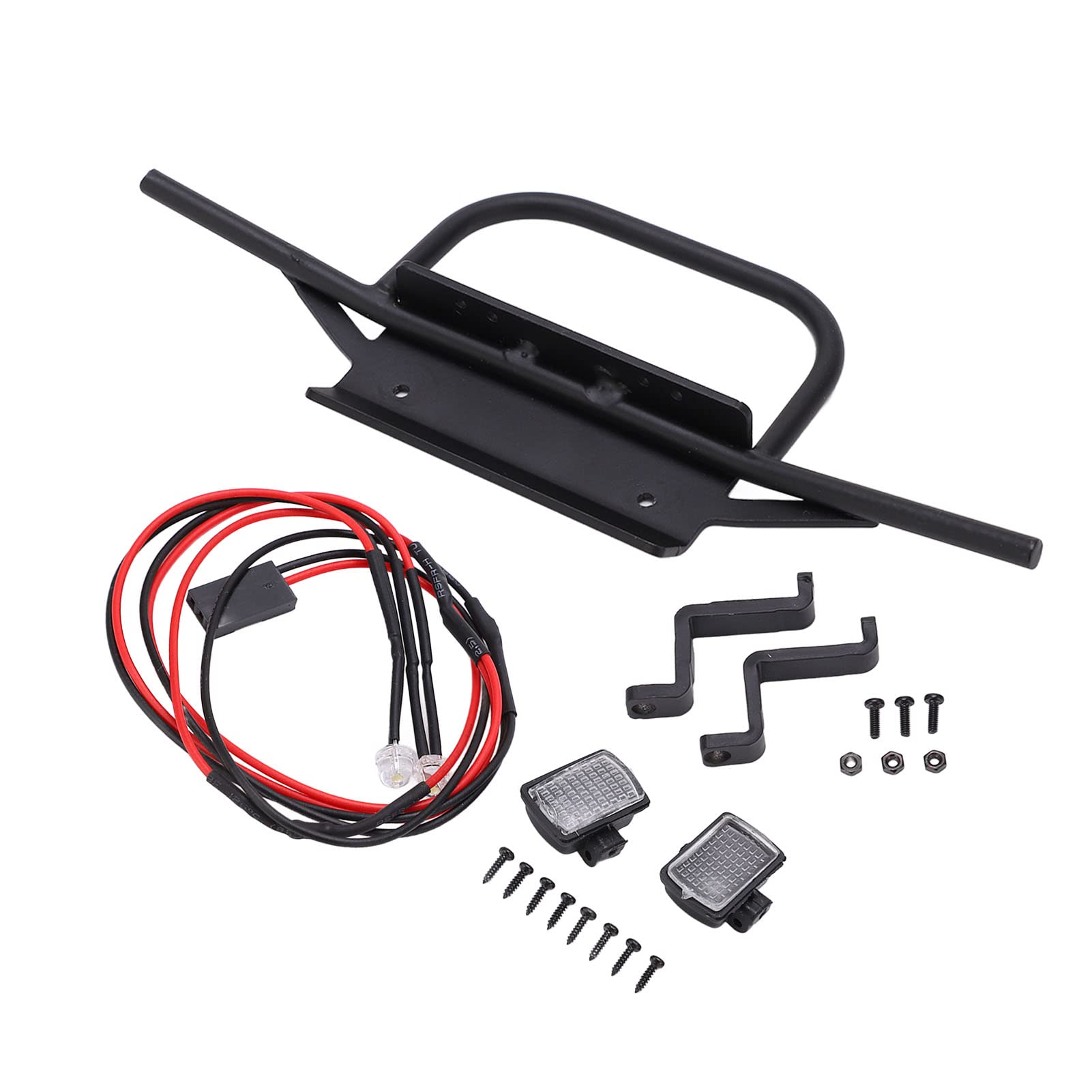 RC Metal Front Bumper with LED Headlights for MN D90 1:12 Scale RC Car Upgrade Parts (R788B) - Off-Road Crawler Accessory for Trail & Rock Climbing Adventures