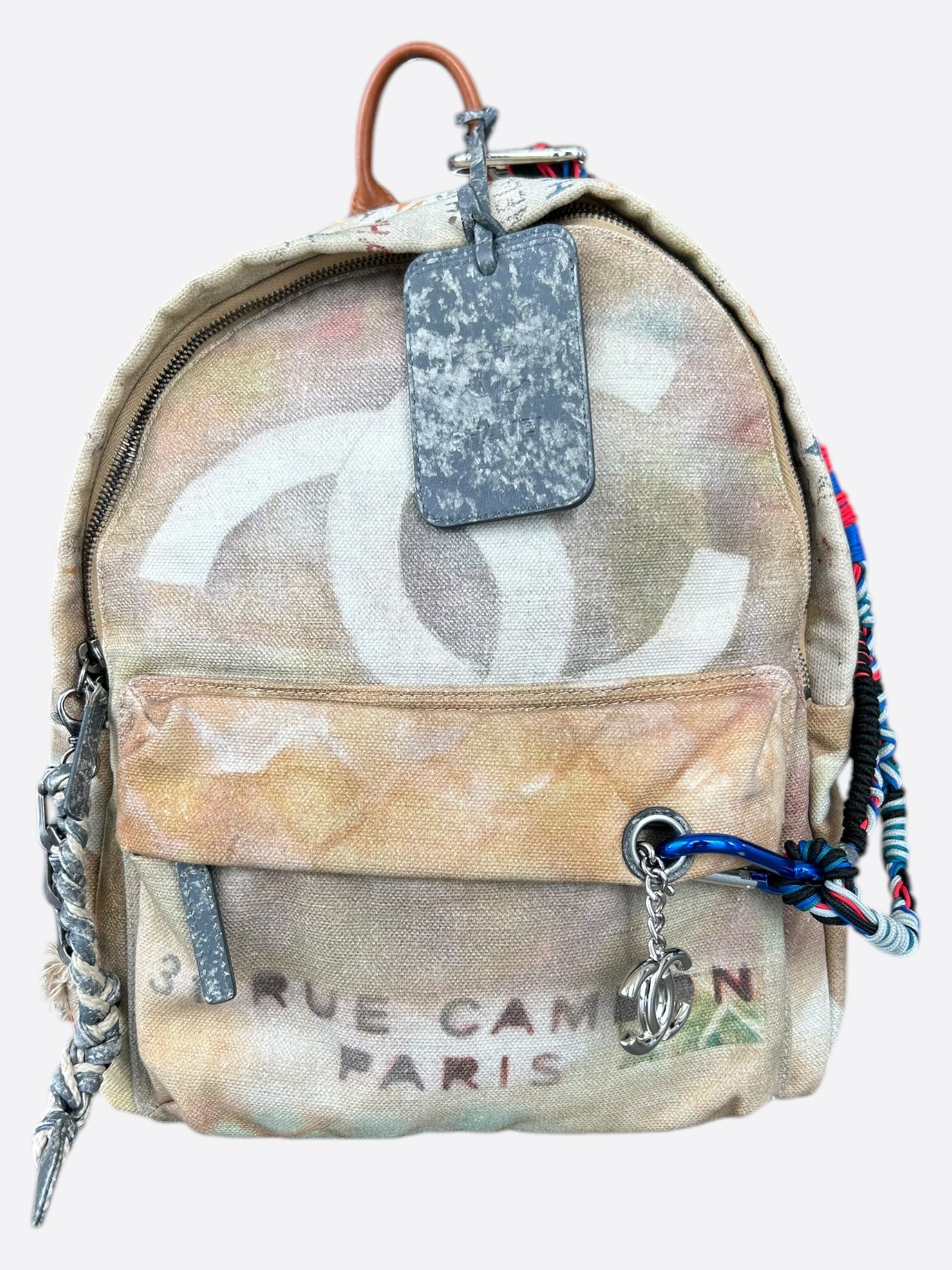 Chanel Beige & White Graffiti Backpack - Luxury Designer Backpack for Women, Trendy Street Style Fashion Accessory - Perfect for Travel, Shopping & Daily Use