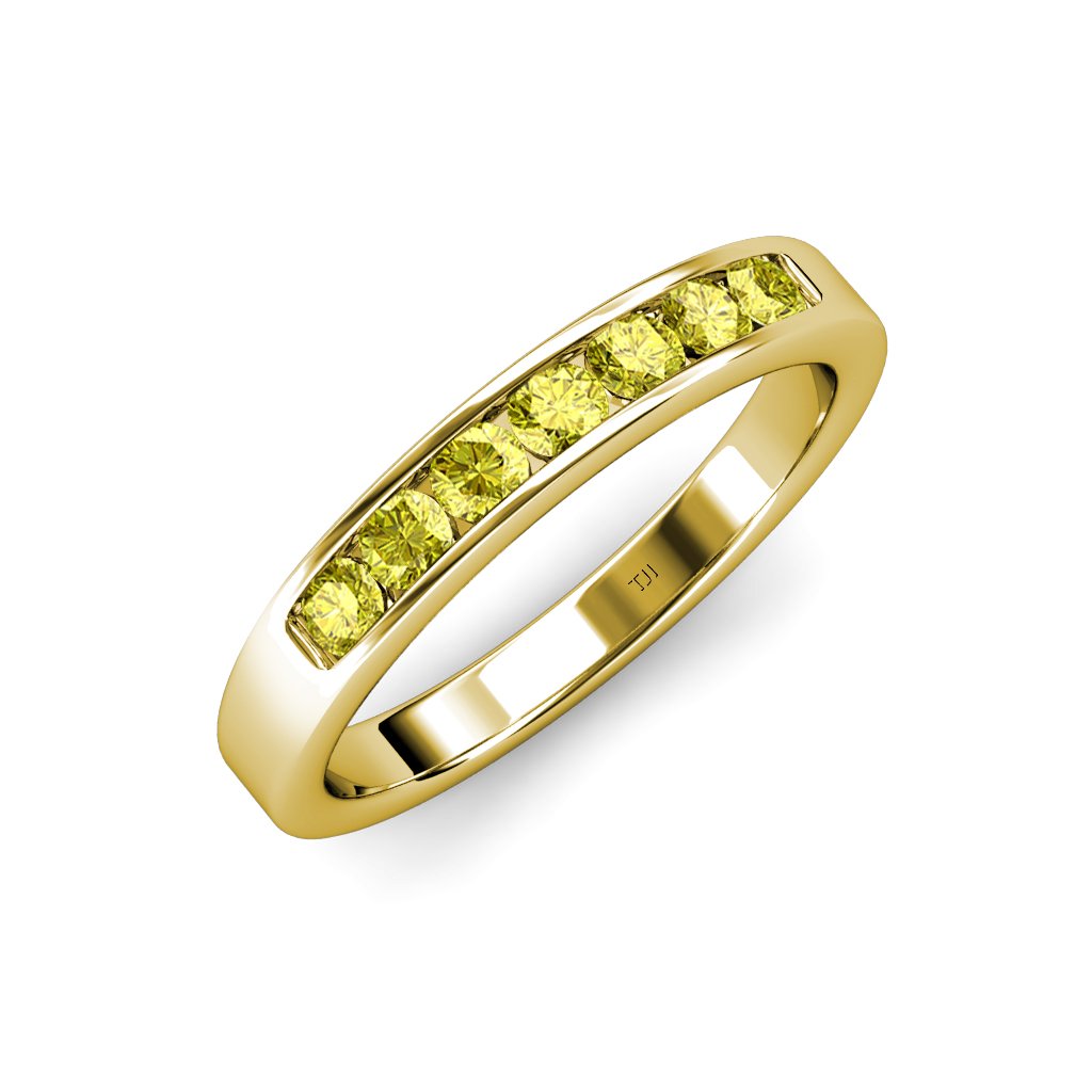 14K Yellow Gold 7 Stone Channel Set Wedding Band with 0.70ctw Yellow & White Diamonds - Perfect for Engagement, Anniversary, and Bridal Jewelry Gifts