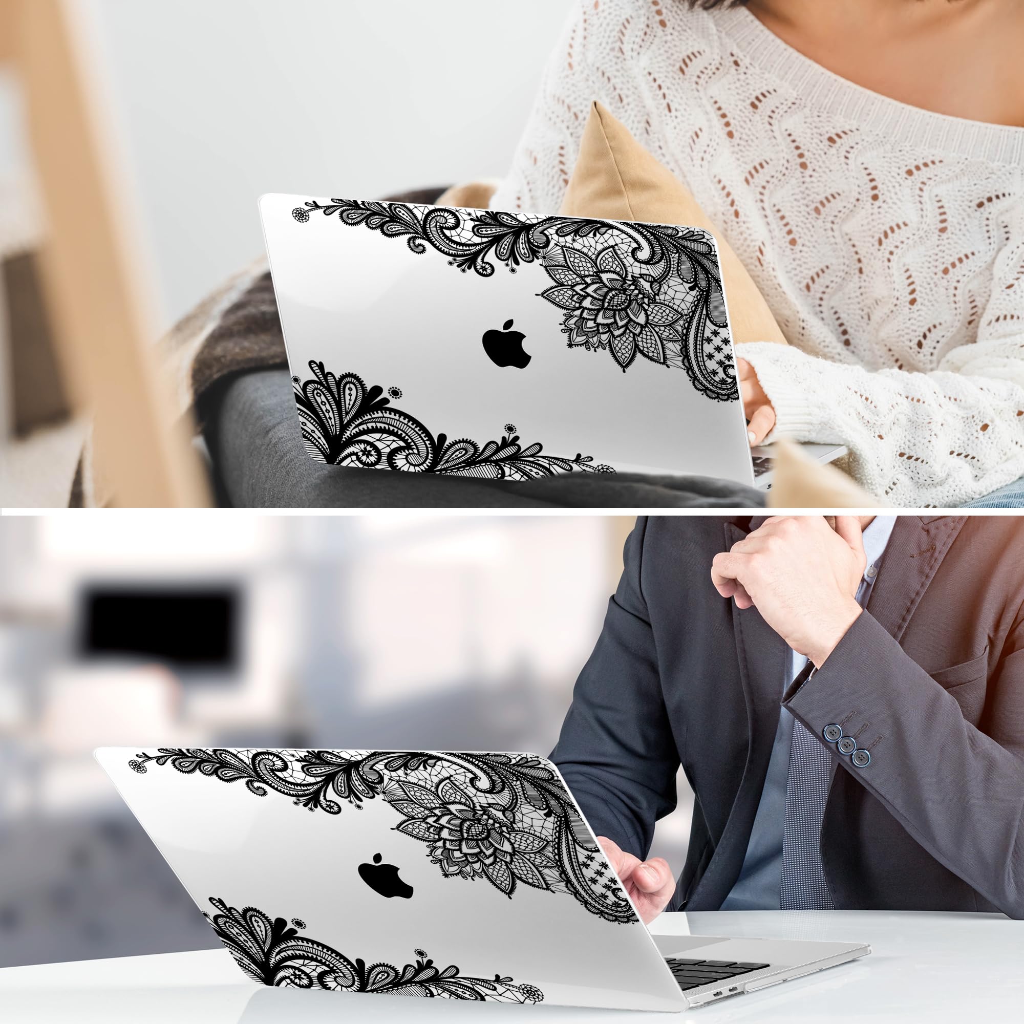TwoL Hard Plastic Protective Case Cover for MacBook Pro 13 inch (2020-2022 Models A2338 M2/M1 A2289 A2251) with Keyboard Skin & Screen Protector - Fashion Lace Design | Perfect for Work, Travel, and Everyday Use