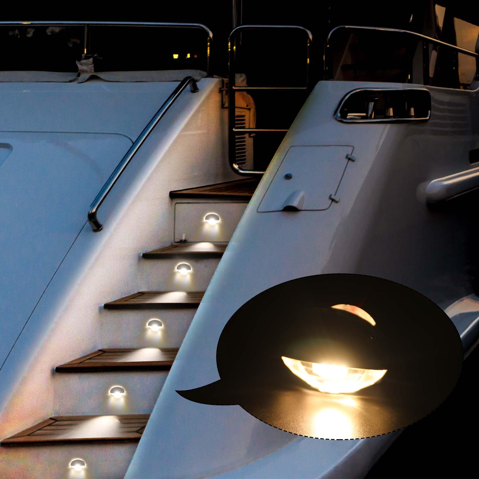 4PCS Waterproof IP67 LED Boat Courtesy Lights - Warm White DC12V for Pontoon Boats, RV Steps, Stairs & Cabin Decks | Interior Marine Lighting for Safe Night Navigation & Cozy Ambience