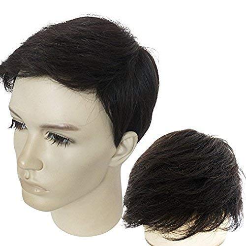 Majik Precut 10x8 Human Hair Toupee for Men - Dark Brown Wig with Free Hair Straightener Comb, Wig Tape & 4 Clips | Natural Looking Hairpiece for Daily Wear, Parties & Special Occasions