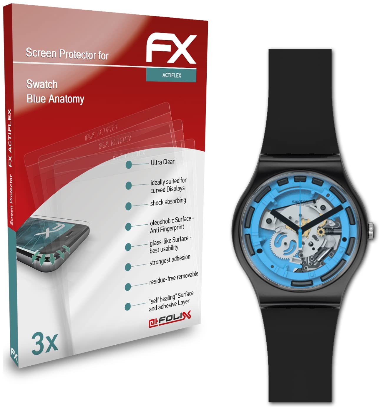 Swatch Blue Anatomy Screen Protector - Ultra Clear Flexible FX Film (3-Pack) | Anti-Scratch & Bubble-Free Protection for Smartwatches | Perfect for Workouts, Swimming & Daily Wear
