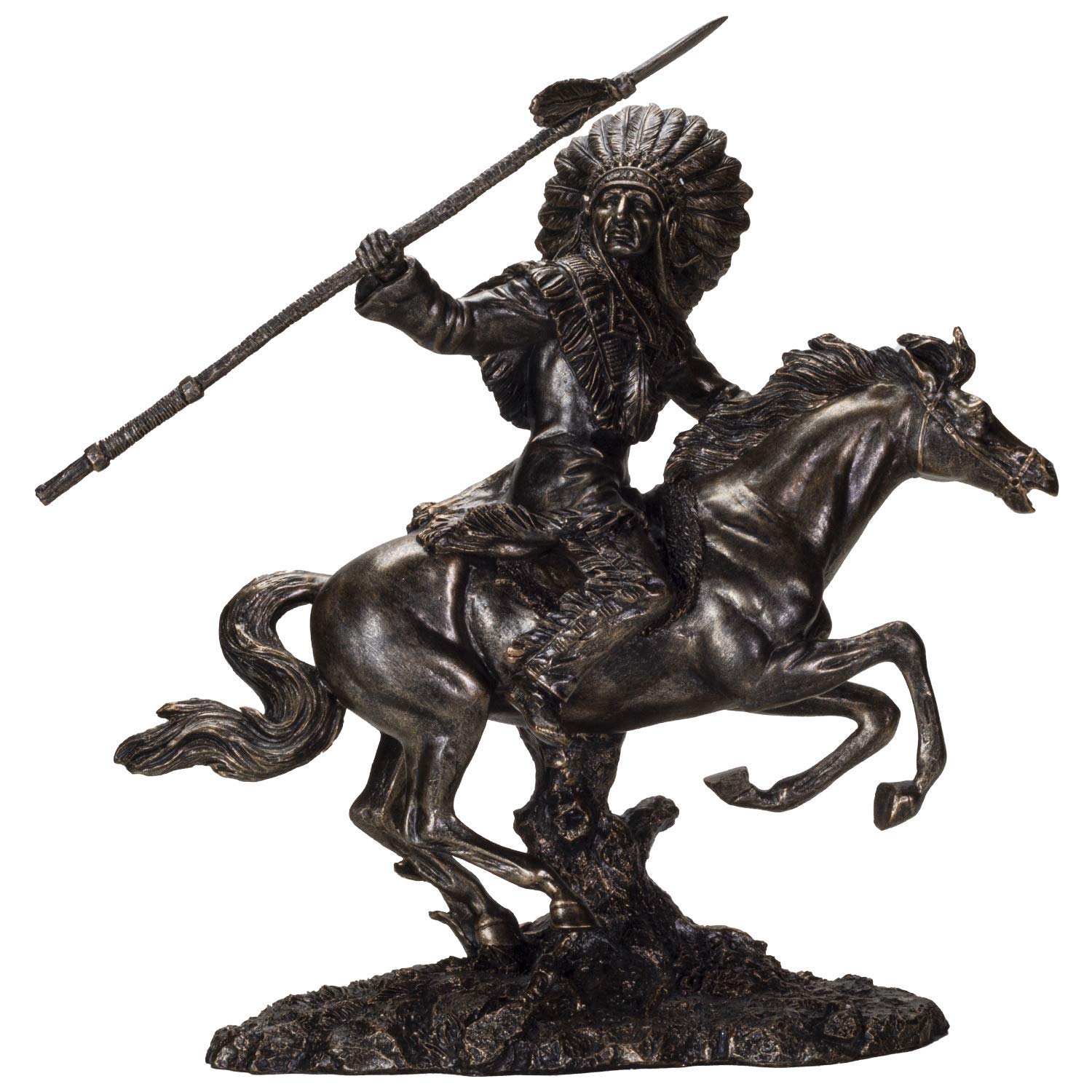 Authentic American Indian Warrior on Horseback with Spear Statue - 13 Inch Native American Decor for Home & Office - Perfect for Western Theme Decor, Cowboy Gifts, and Cultural Display