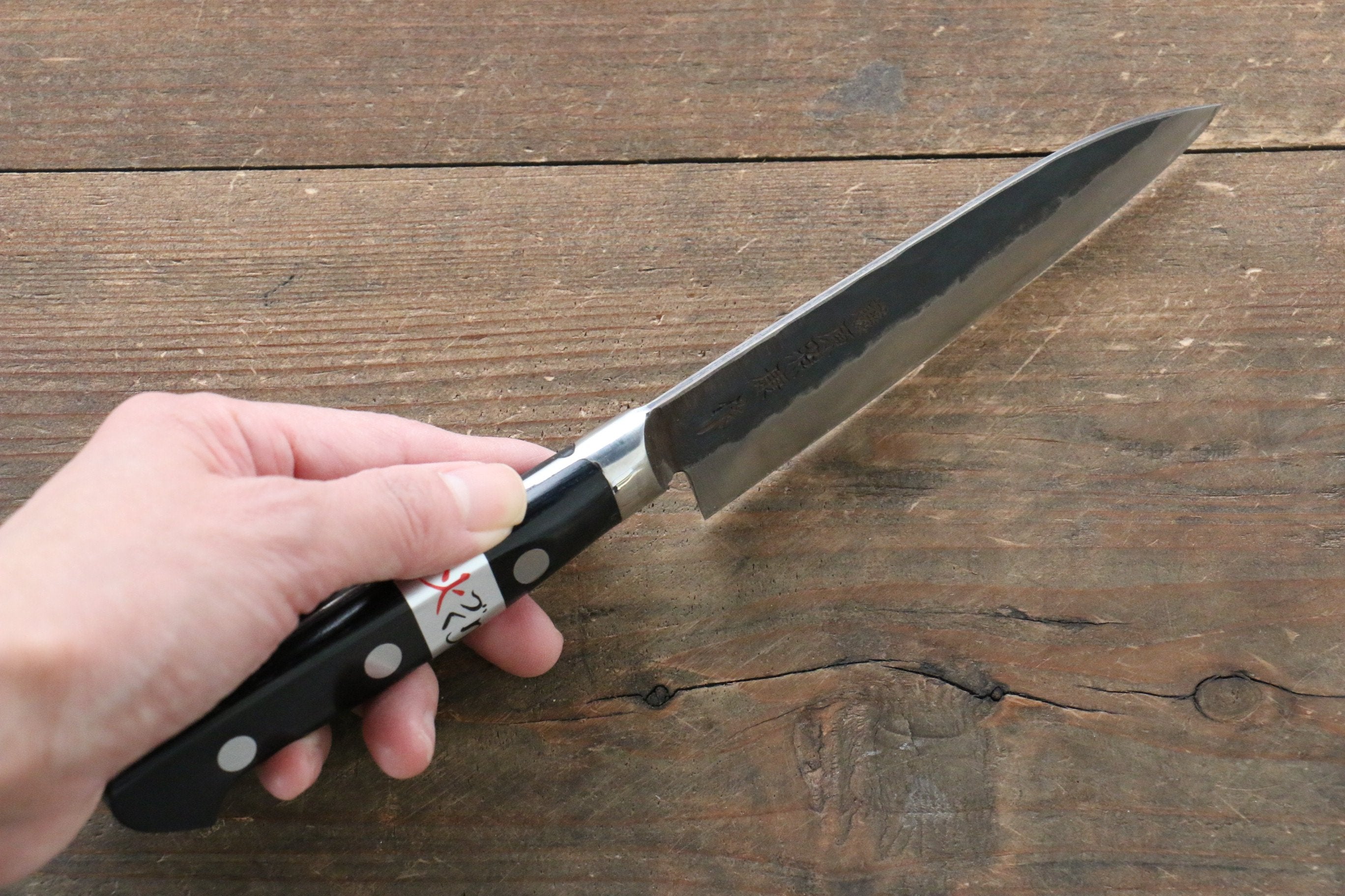 Premium Fujiwara Teruyasu Denka Blue Super Black Petty Utility Knife 120mm - High-Carbon Steel Blade with Black Pakka Wood Handle - Perfect for Slicing, Dicing & Precision Kitchen Tasks