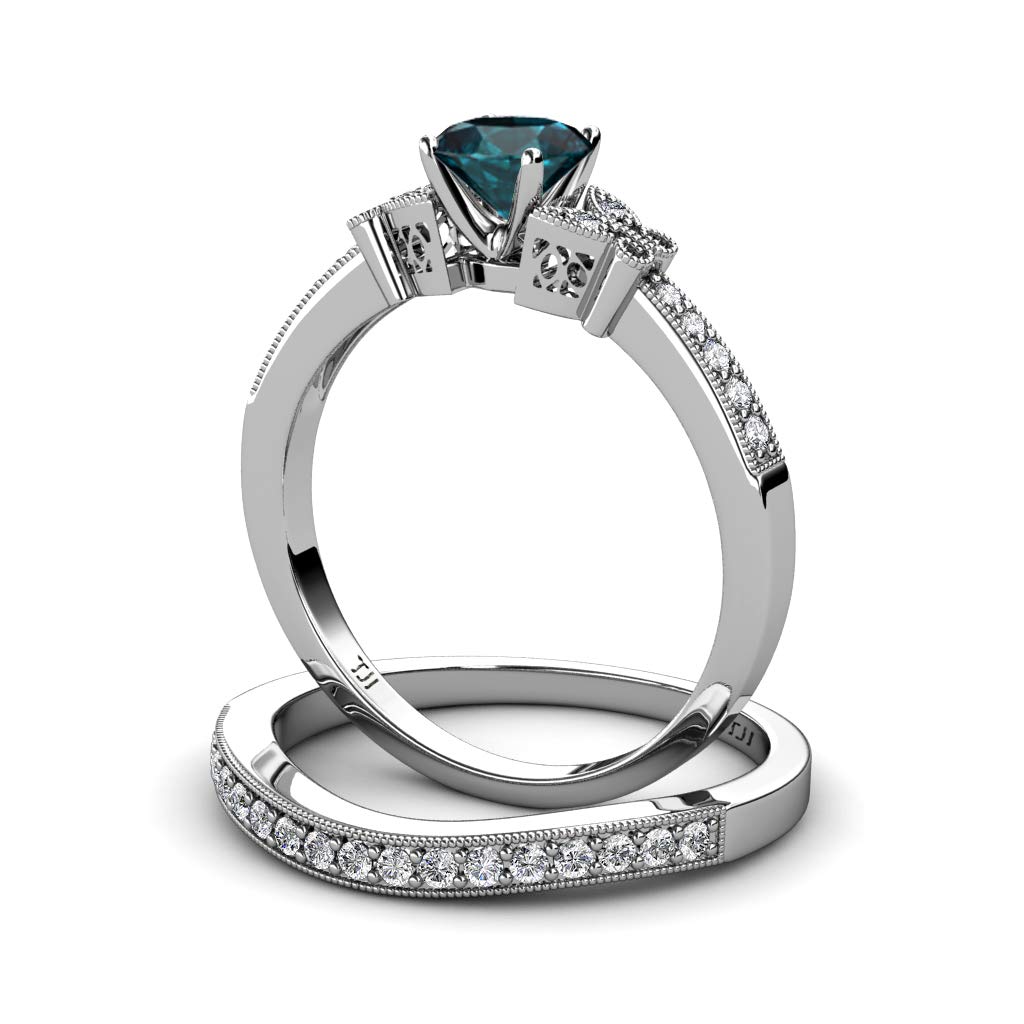 14K White Gold London Blue Topaz & Diamond Engagement Ring & Wedding Band Set (1.40 ctw) - Perfect for Proposals, Anniversaries & Bridal Jewelry