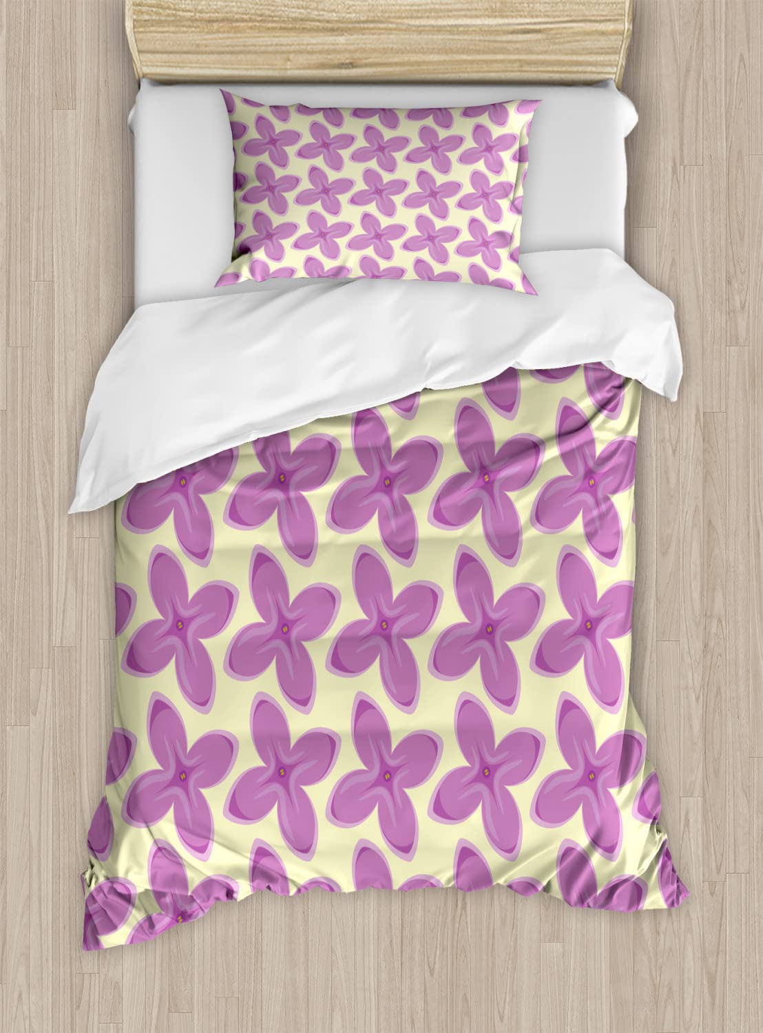 Ambesonne Mauve Duvet Cover Set - Queen Size 2-Pack with 2 Duvet Covers & 4 Pillowcases | Big Fresh Flower Floret Buds Bouquet Romantic Valentine Blossom Print | Soft Bedding Set in Yellow Violet | Perfect for Master Bedroom, Guest Room & Valentine's Day Decor