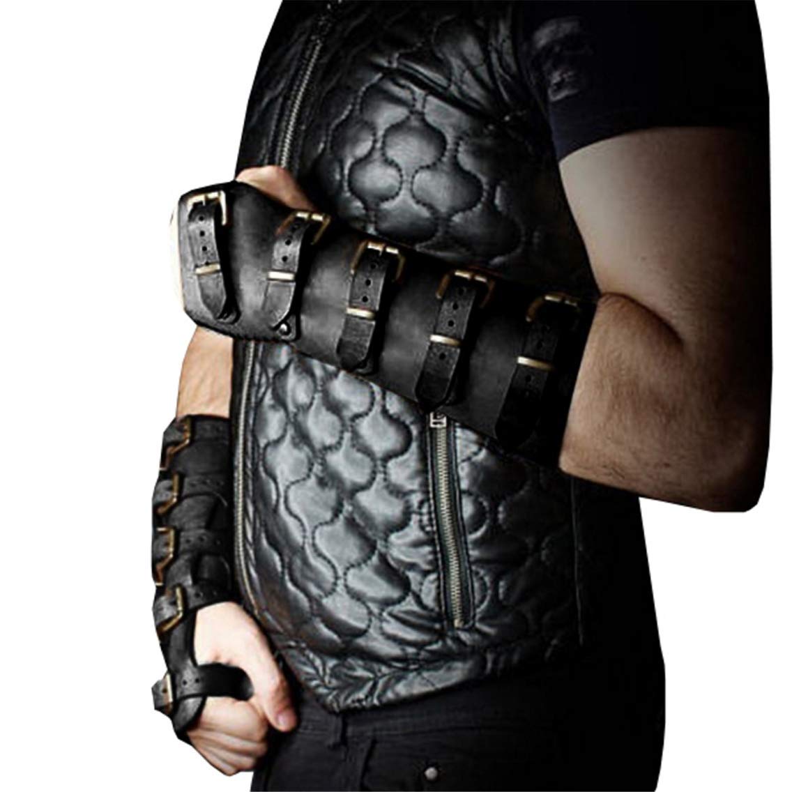 Medieval Gauntlet Wristband - Punk Gothic Faux Leather Armor Bracer with Buckles - Perfect for LARP, Cosplay, Renaissance Fairs & Halloween Costumes