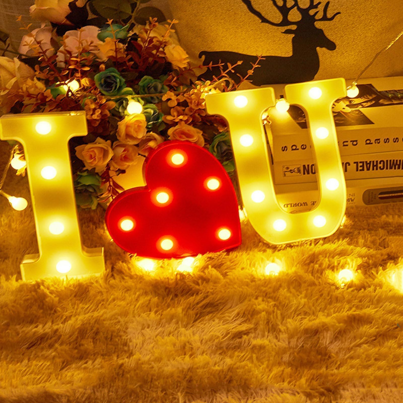 I Love You LED Light Up Letters Sign - Romantic Wedding Proposal Decor, Heart Marquee Night Light for Bedroom, Christmas Holiday Gift, Home Party Decoration - Perfect for Anniversaries, Valentine's Day & Date Nights