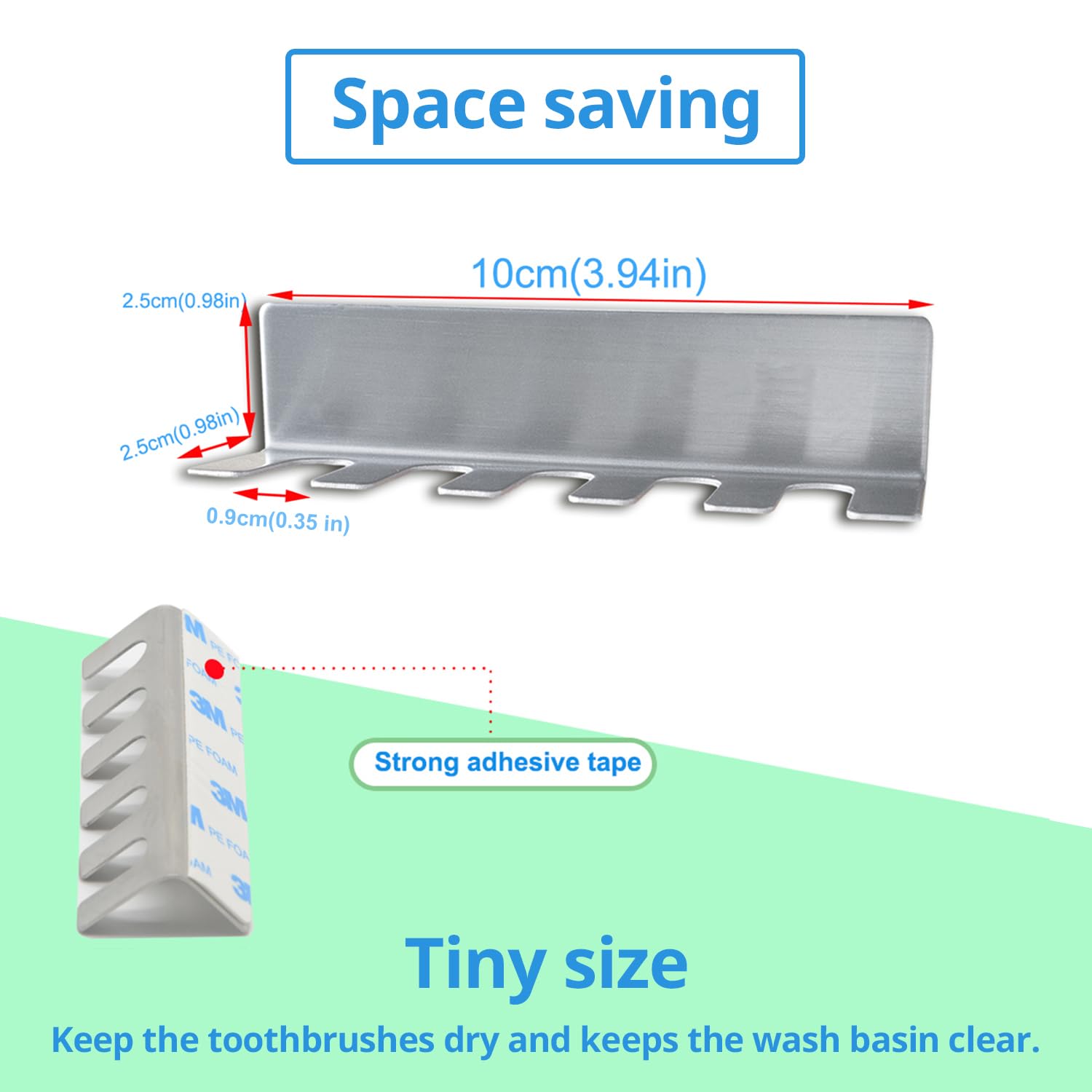 Stainless Steel Wall Mounted Toothbrush Holder - No Drill 3M Adhesive Bathroom Organizer for Toothbrushes & Razors - Perfect for Small Spaces, Apartments, and Travel