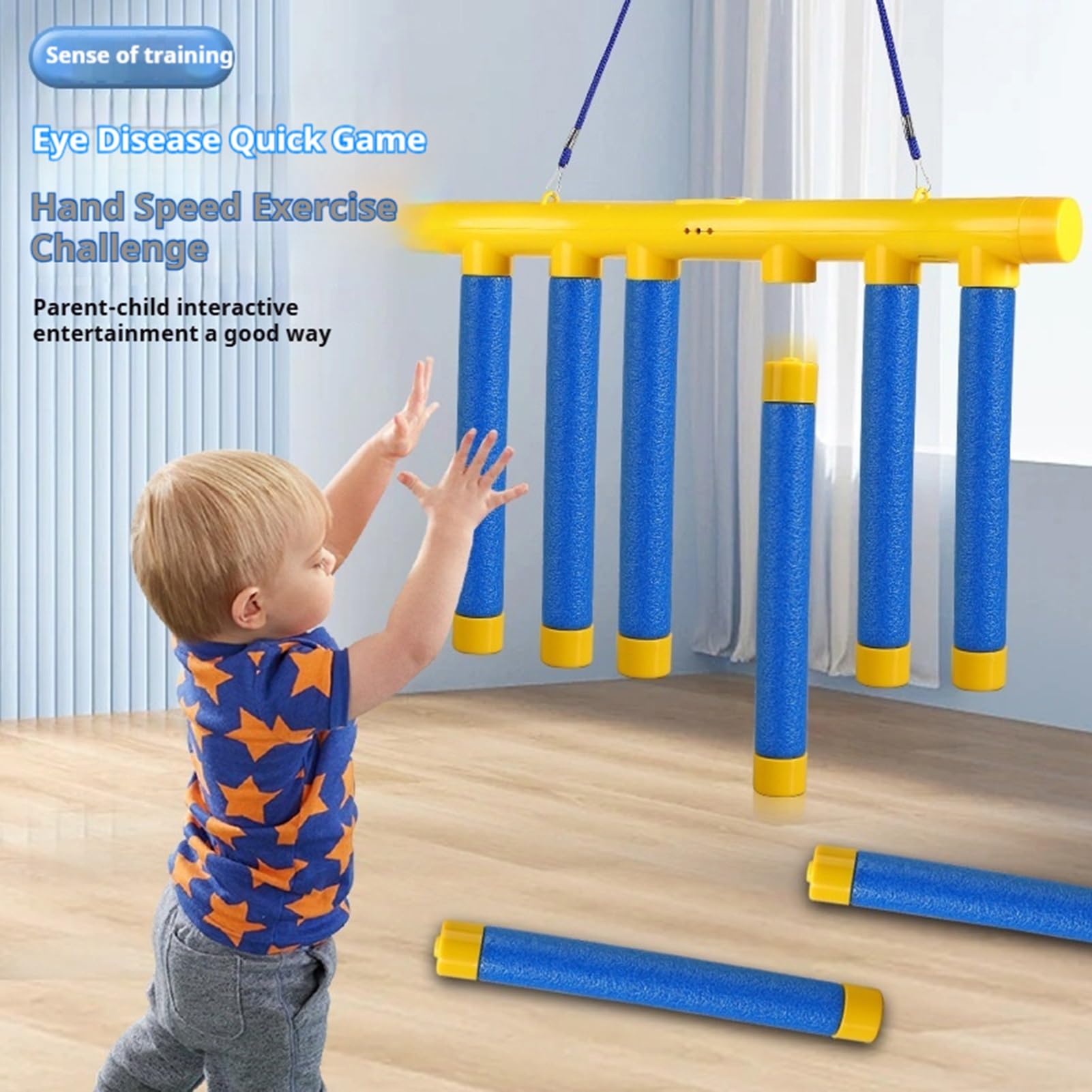 Hand Speed Challenge Game - Reaction Training & Reflex Toy for Kids & Adults - Adjustable Drop Stick Poles for Hand-Eye Coordination - Fun Family Party Game (Blue) - Perfect for Indoor Play, Team Building & Brain Training