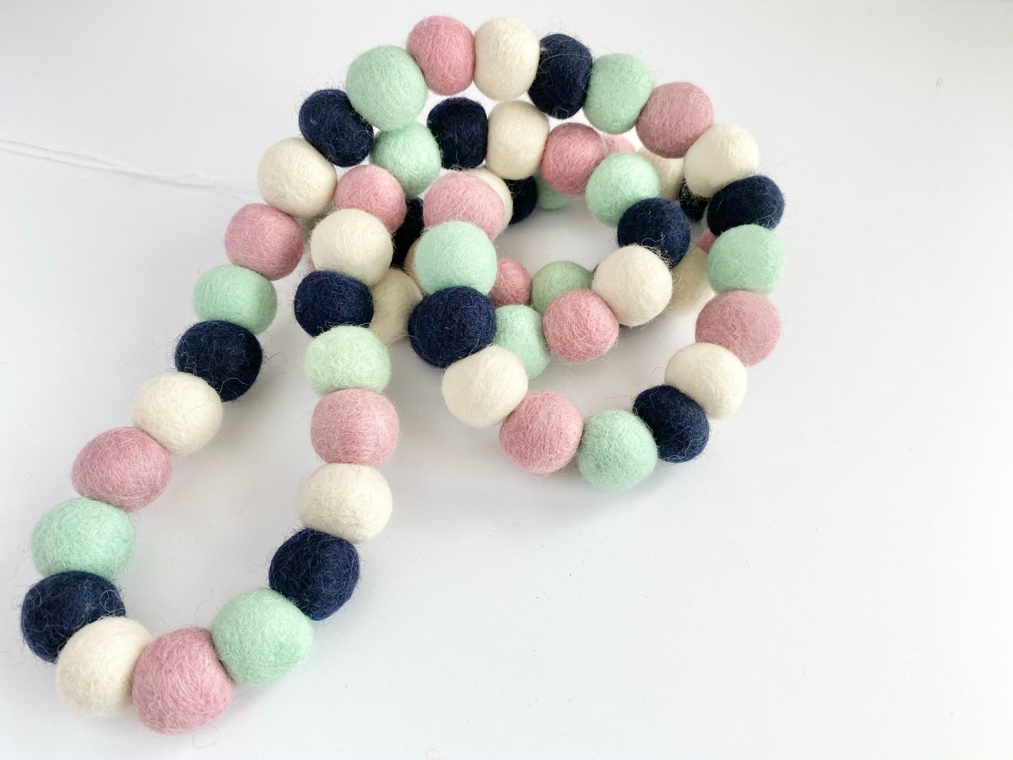 Navy Mint Felt Ball Garland - Handmade Wool Decoration for Nursery, Wedding, Party & Home Decor | Perfect for Baby Showers, Christmas Tree, Wall Hanging and Boho Style Interiors