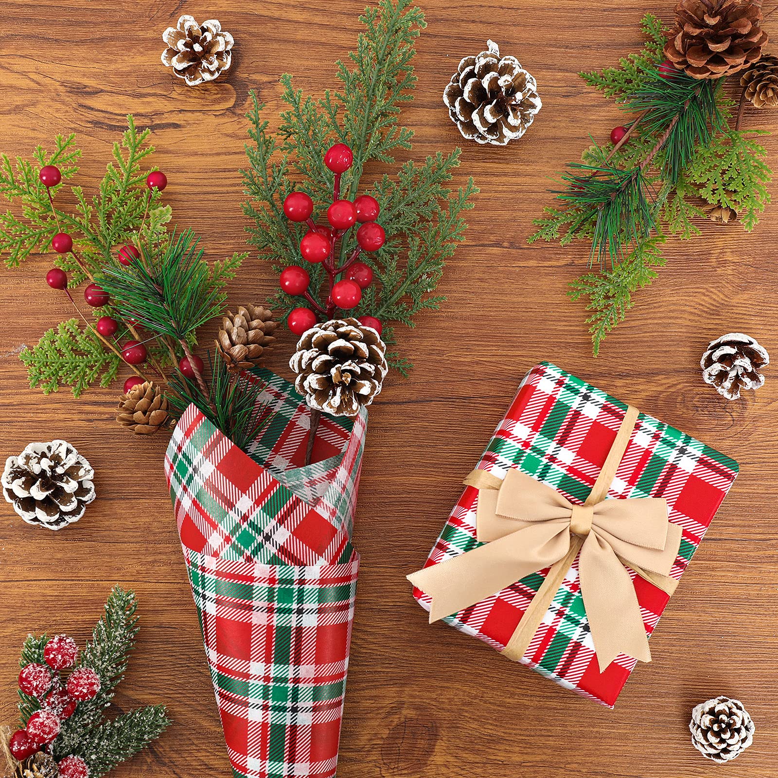 Whaline Christmas Tissue Paper - Buffalo Plaid Wrapping Paper in Red, Green & White - 100 Sheets for Gift Wrapping, DIY Crafts, Small Business Packaging, New Year Decor | Perfect for Holiday Presents, Party Favors & Rustic Art Projects
