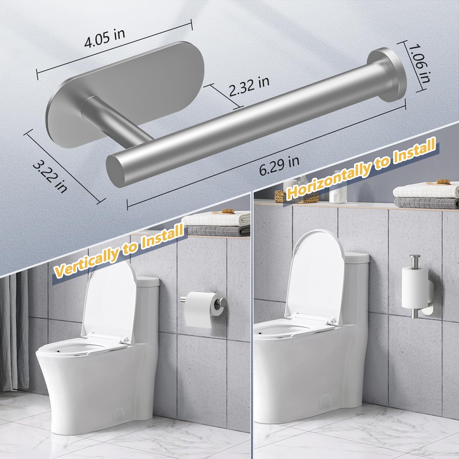 Stick-On Toilet Paper Holder - No Drill Bathroom & RV Paper Roll Holder - SUS304 Stainless Steel - Self Adhesive Mount - Silver Finish - Perfect for Small Spaces, Apartments, Campers & RVs