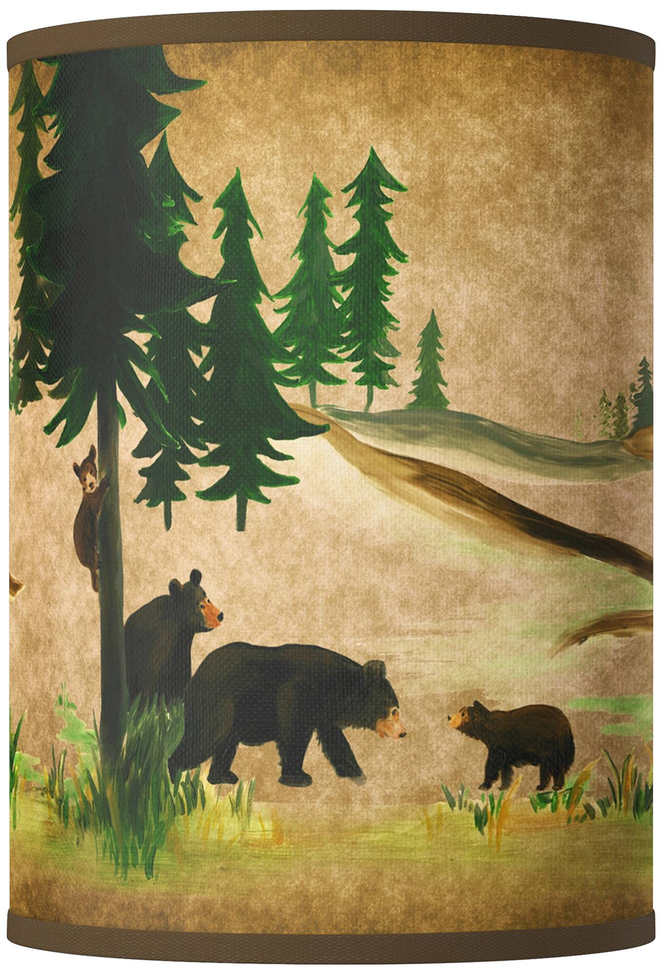 Bear Lodge Brown & Green Cylinder Hardback Giclee Print Lamp Shade - 8