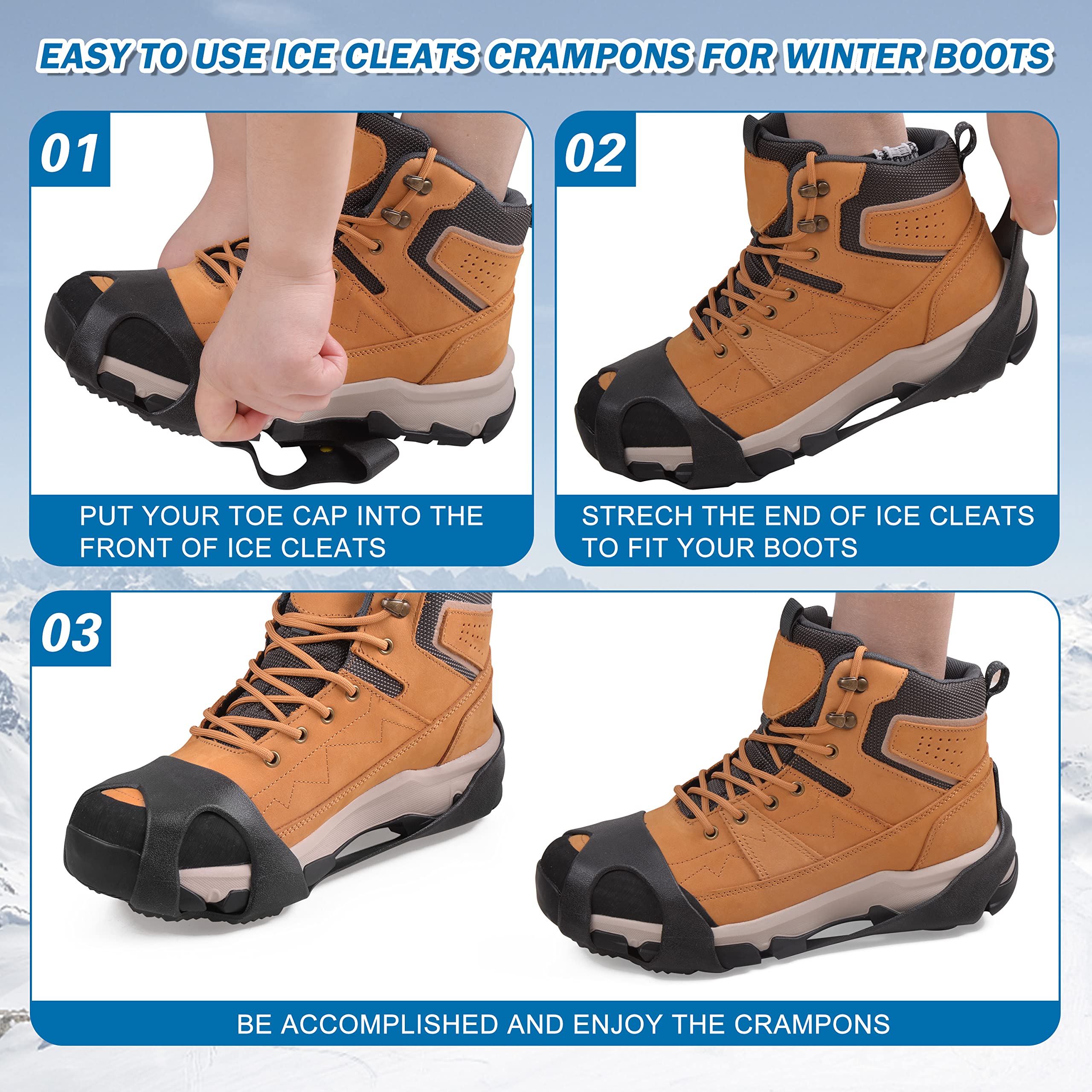 Ice Snow Cleats for Shoes & Boots - Non-Slip Traction Crampons for Men & Women - Winter Walking Safety on Ice & Snow - Perfect for Hiking, Commuting & Outdoor Activities