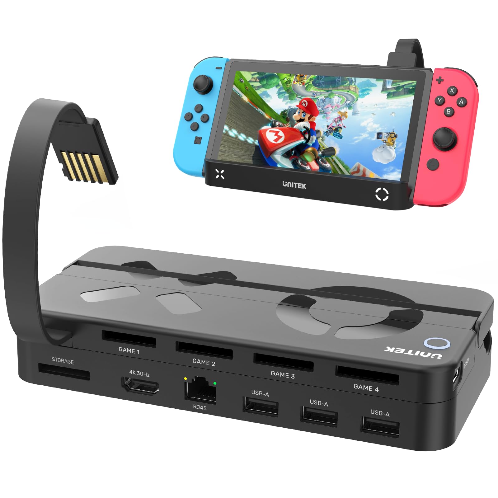 Unitek Switch Dock Station - 4K HDMI/USB 3.0/USB-C Charging Ports, Portable Nintendo Switch Dock Replacement with 4 Game Card Slots | Perfect for Travel, Home Gaming & Multiplayer Sessions