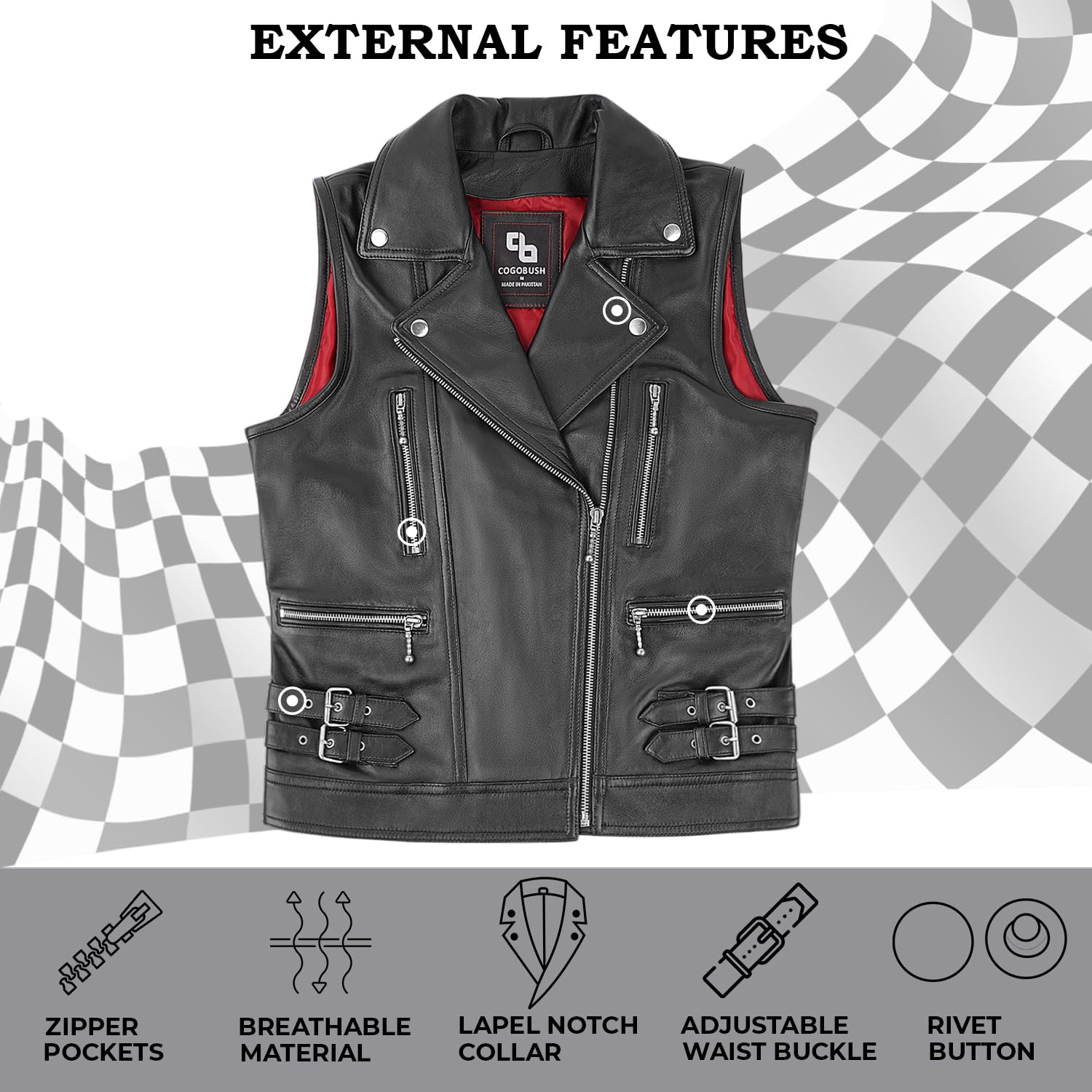 Women's Black Leather Vest for Motorcycle Riding - Classic Biker Style Jacket with Adjustable Fit - Perfect for Harley Davidson Rides, Casual Outfits & Rocker Fashion