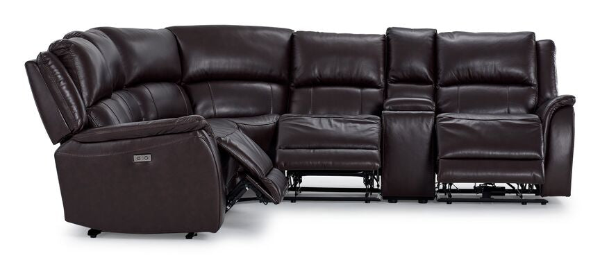 Premium Cordova Leather 6-Piece Power Reclining Sectional Sofa Set - Dark Brown | Modern Living Room Furniture for Home Theater & Family Gatherings