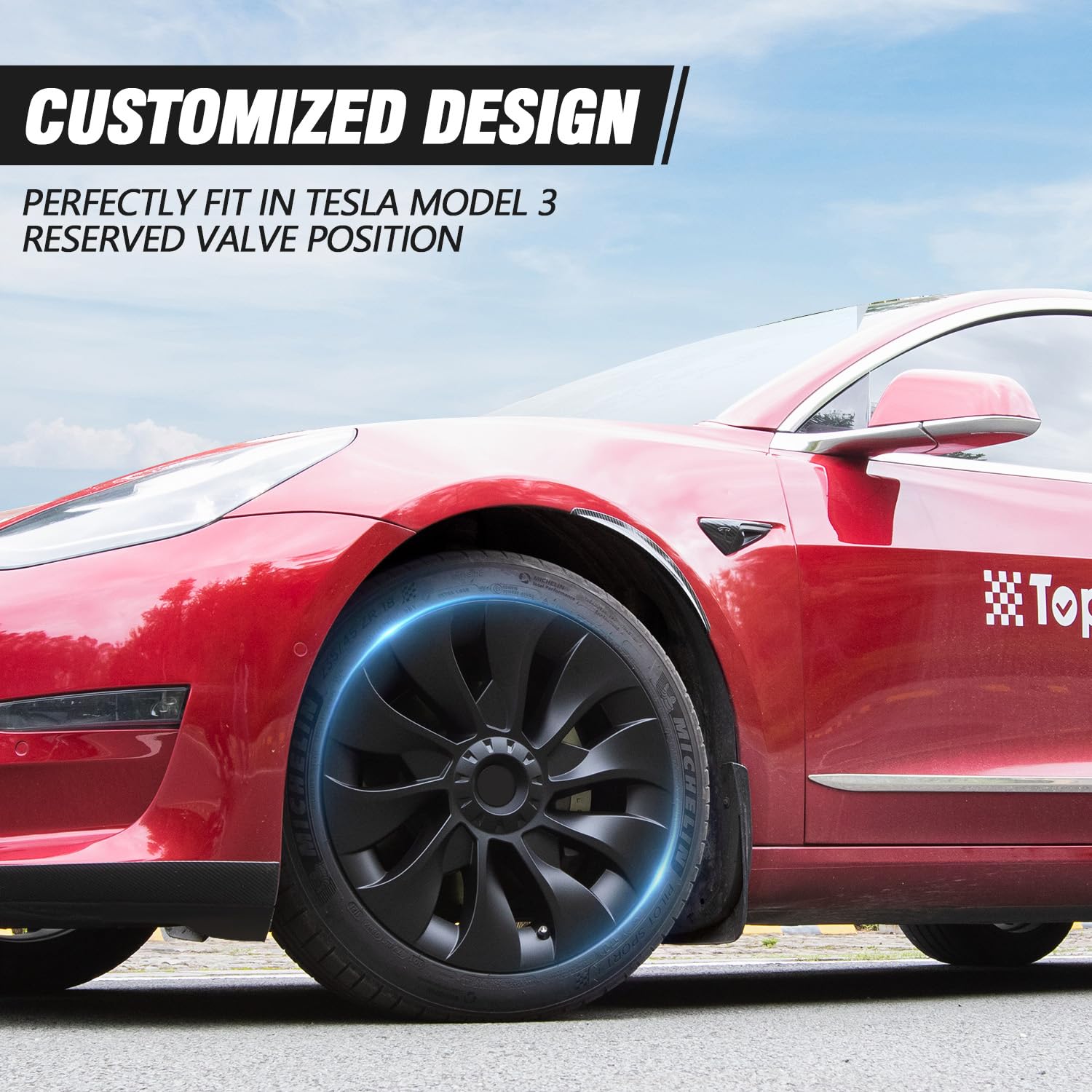 18 Inch Tesla Model 3 Wheel Covers - ABS Hub Cap Replacement Set of 4 (Matte Black) | 2018-2024 Model 3 Accessories | Perfect for Road Trips & Daily Commuting