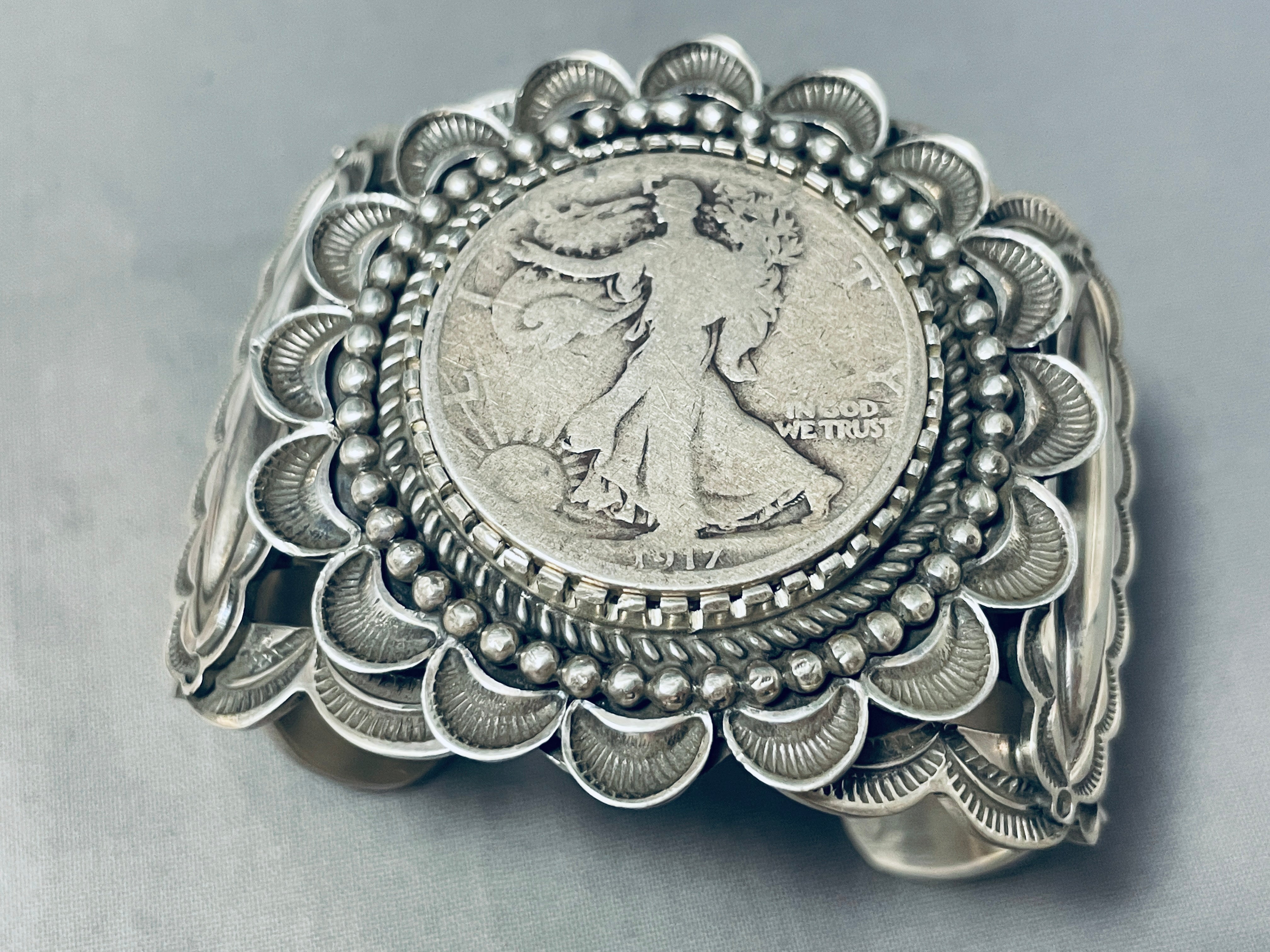 125g Genuine Navajo Sterling Silver Coin Bracelet - Handcrafted Native American Jewelry for Women, Perfect for Boho & Festival Fashion