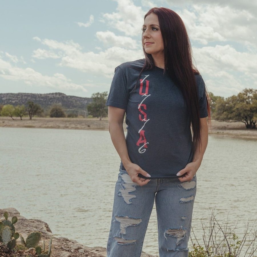 Women's Patriotic 1776 USA Flag Boyfriend Fit T-Shirt - Midnight Navy - Comfortable Casual Wear for 4th of July & Independence Day Celebrations