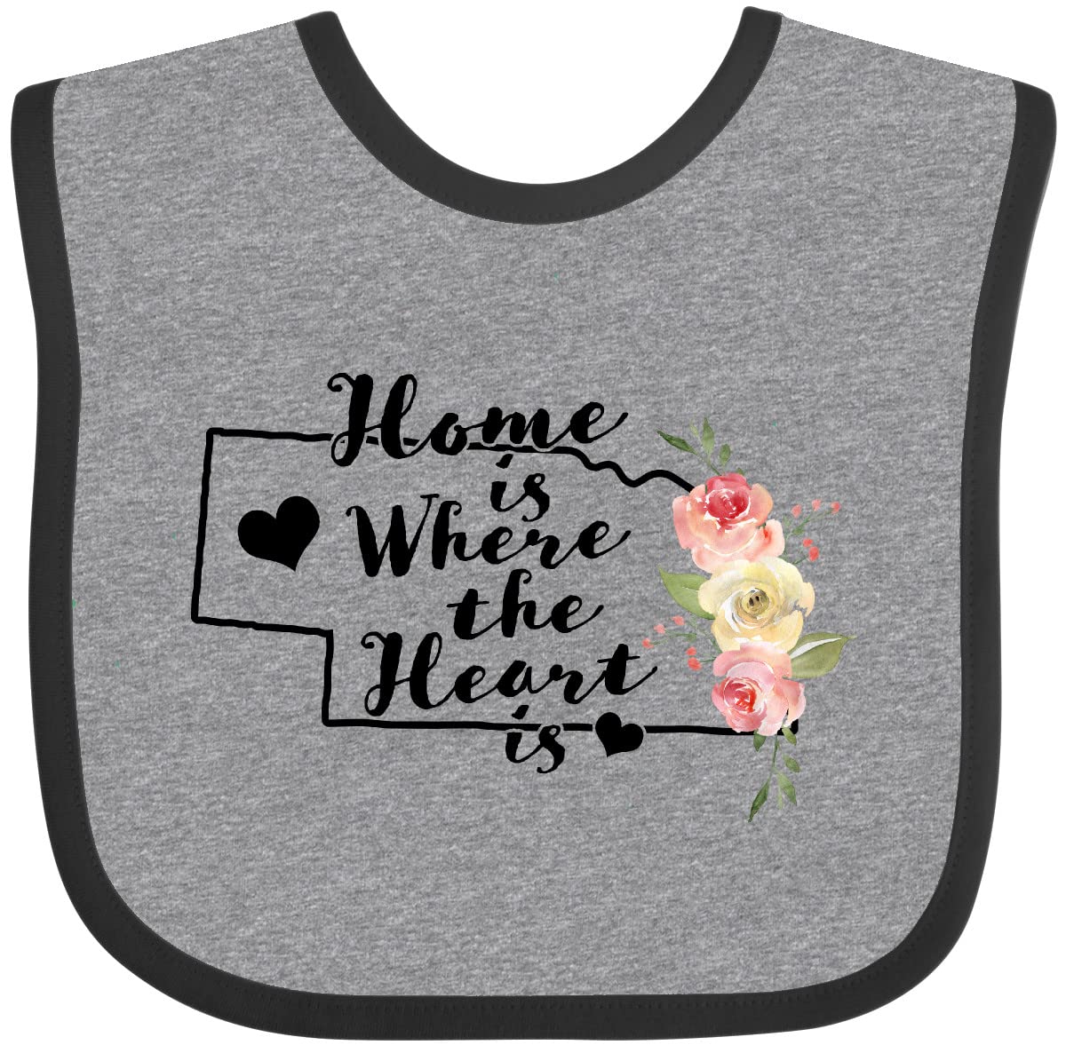 Inktastic Nebraska Home Is Where the Heart Is - Watercolor Floral Baby Bib for Newborns & Infants - Soft Cotton Drool Bib for Feeding, Teething & Photo Shoots