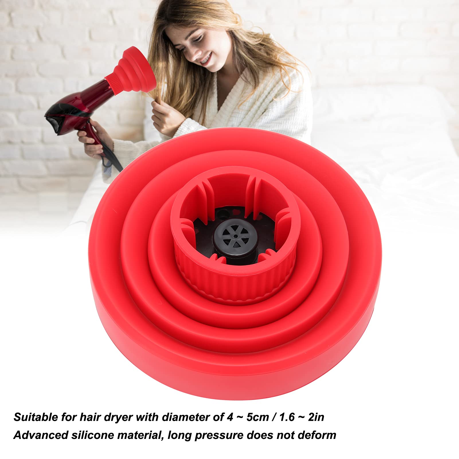 Universal Silicone Hair Dryer Diffuser Attachment for Curly Hair - Portable Travel Folding Blow Dryer Diffuser Defuser (Red) - Perfect for Home, Salon & On-the-Go Styling