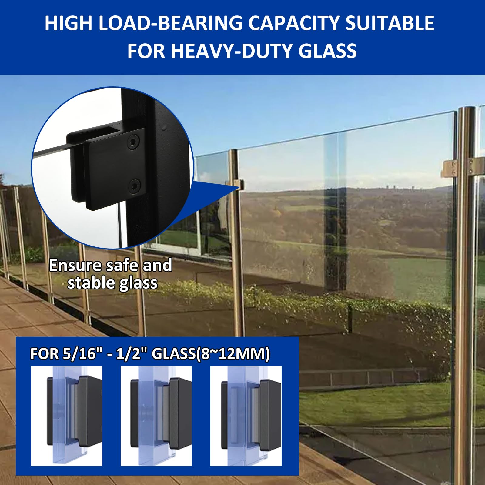4PCS Adjustable Glass Shelf Brackets - 304 Stainless Steel Glass Clamps for 1/3