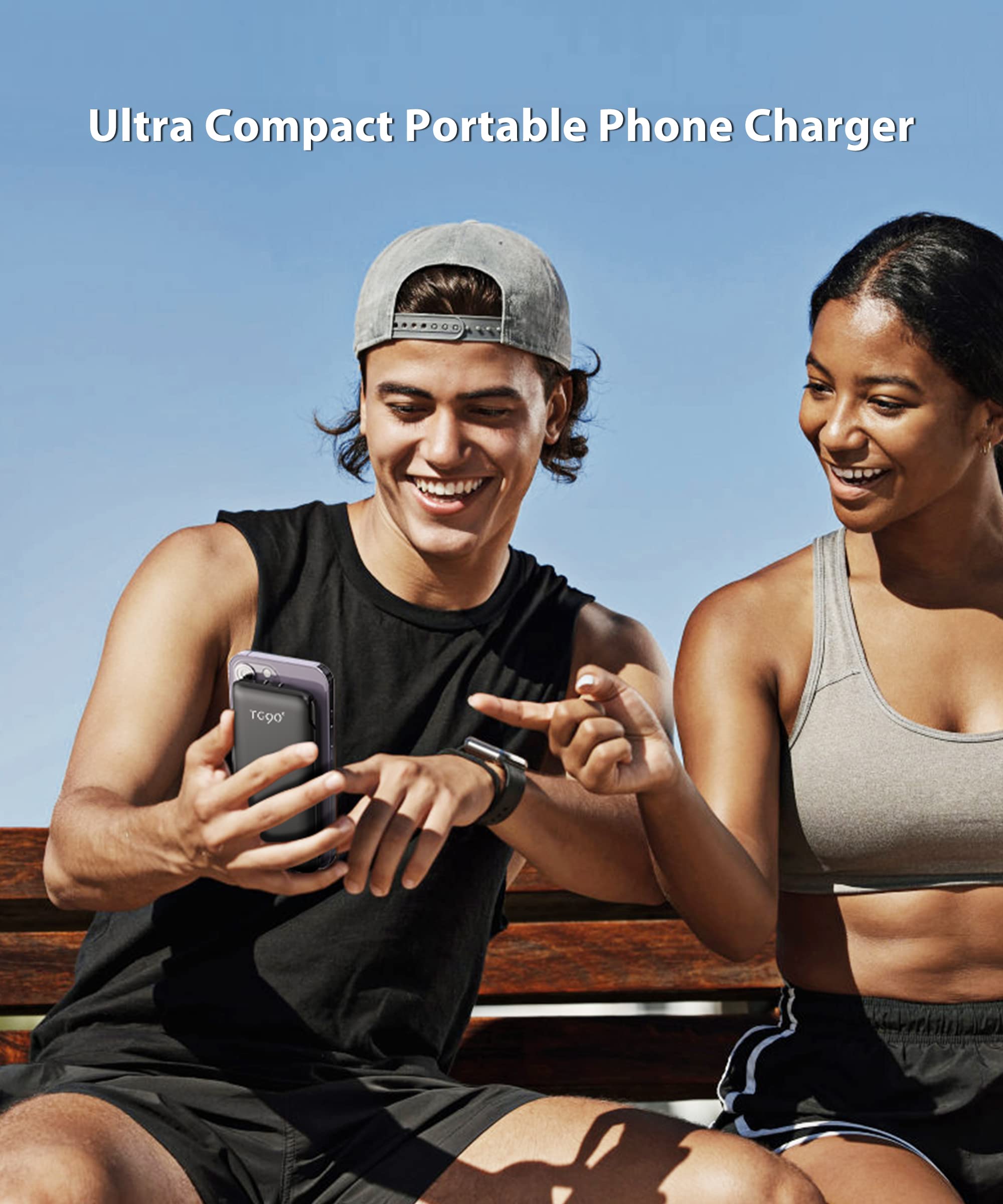 TG90° 10000mAh All-in-One Portable Charger with Built-in Cables & AC Wall Plug - Fast Charging Power Bank for iPhone, Android Phones - Perfect for Travel, Camping & Emergency Power Backup