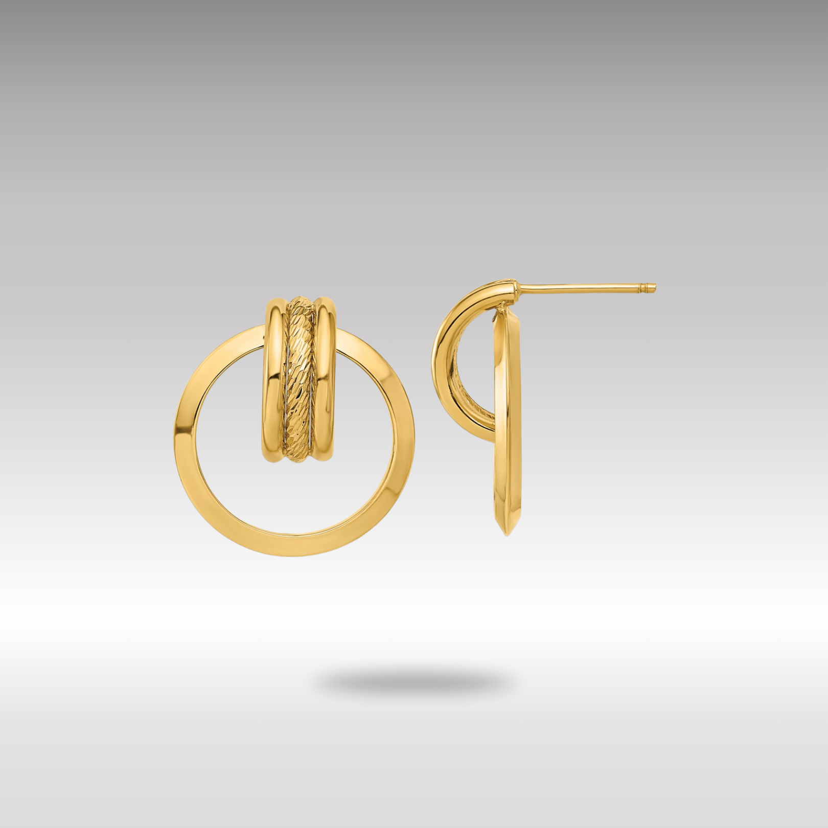 Gold Diamond Cut Center Triple Wire Circle Post Dangle Earrings TF1925 - Elegant Jewelry for Parties, Weddings & Special Occasions