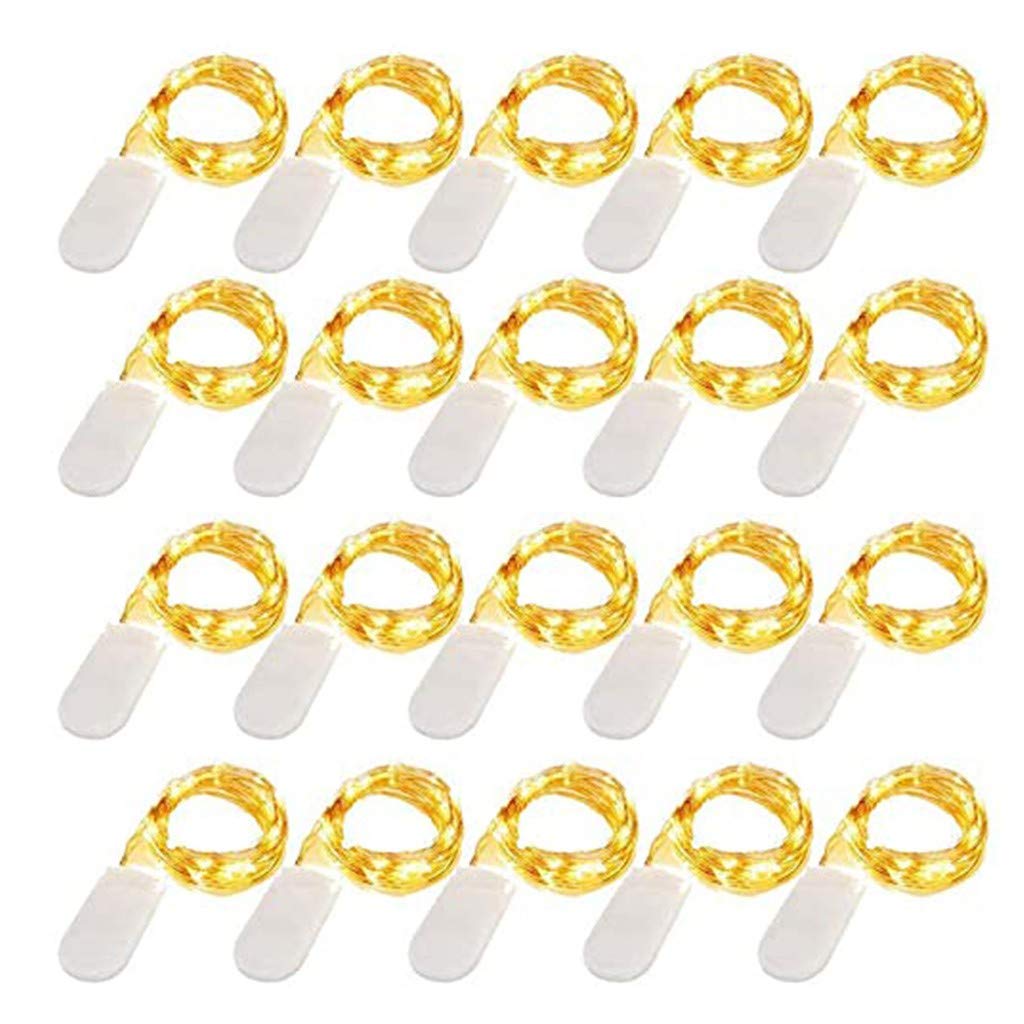 20Pcs Warm White LED String Lights - 1M Battery Operated Copper Wire Fairy Lights for Christmas Decor, Outdoor Party, Wedding, Garden & Home Decoration (Yellow, One Size)