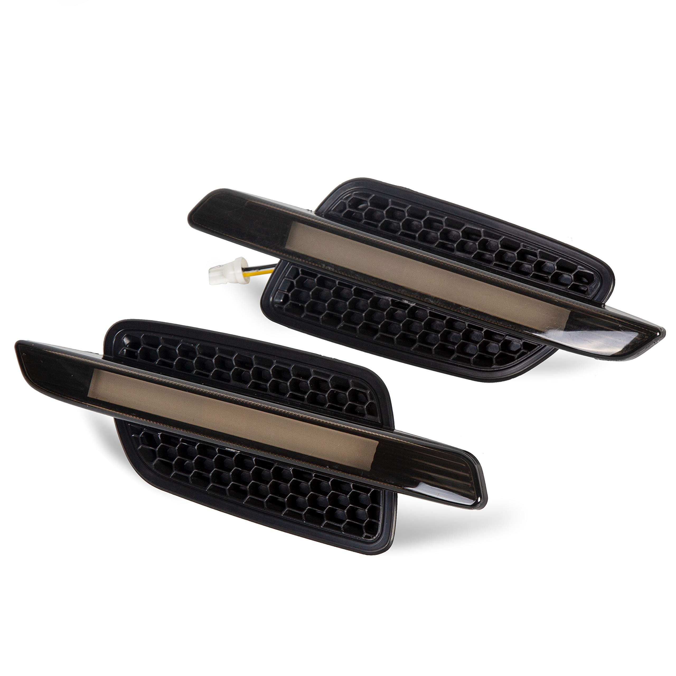 ECOTRIC 4-Piece Smoke Lens Front Fender & Bumper Side Marker Lights Kit (No Bulbs Included) - Compatible with 2008-2009 Pontiac G8 - Enhances Visibility & Style for Night Driving and Custom Car Modifications