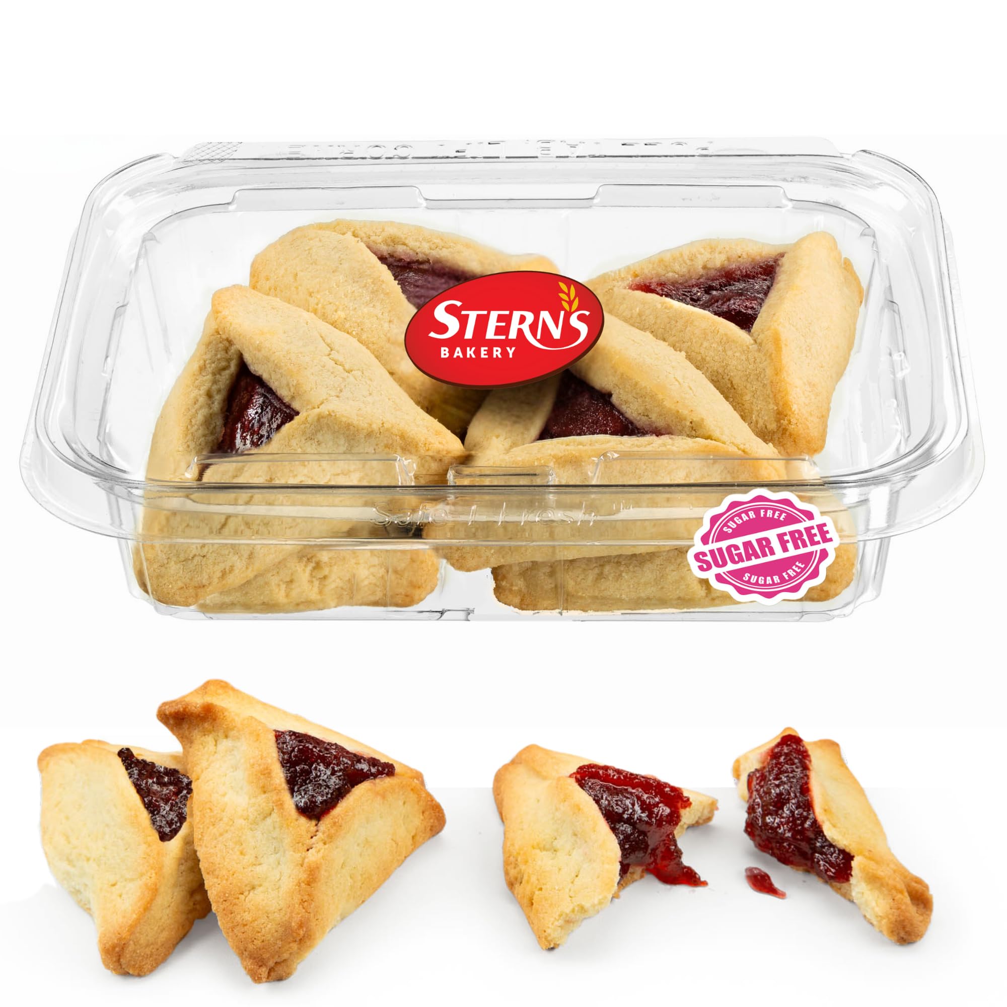 Sugar Free Strawberry Filled Hamentaschen Cookies - 10 Count | Diabetic Friendly & Nut Free Snacks | Perfect for Keto Diet, Office Snacking & Holiday Gifts | by Stern's Bakery