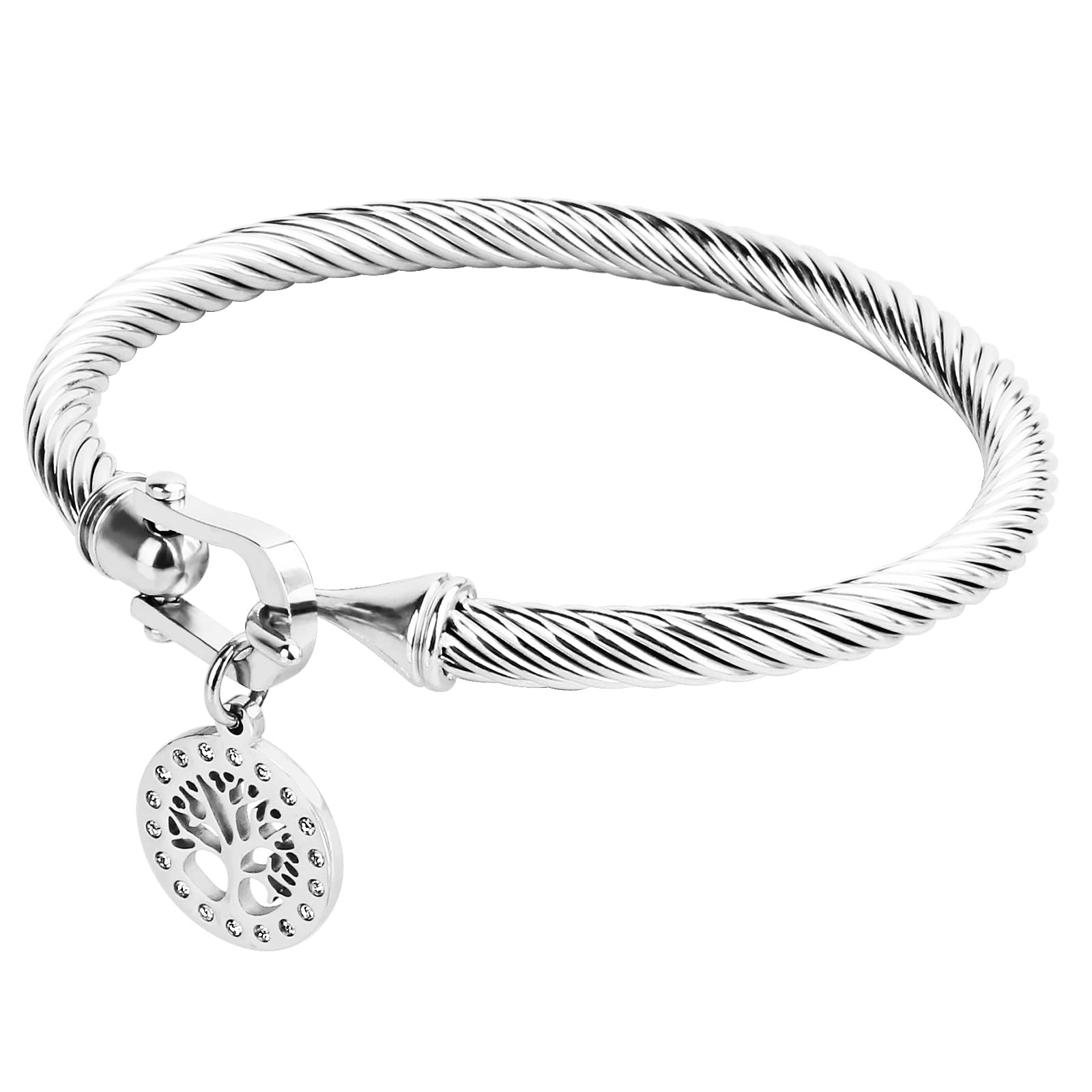 JEEYEON Women's Cable Wire Antique Chain Tree of Life Bangle Bracelet - Fashion Jewelry Gift Set with Gift Box (1PC) - Perfect for Birthday, Anniversary & Spiritual Blessing Gifts