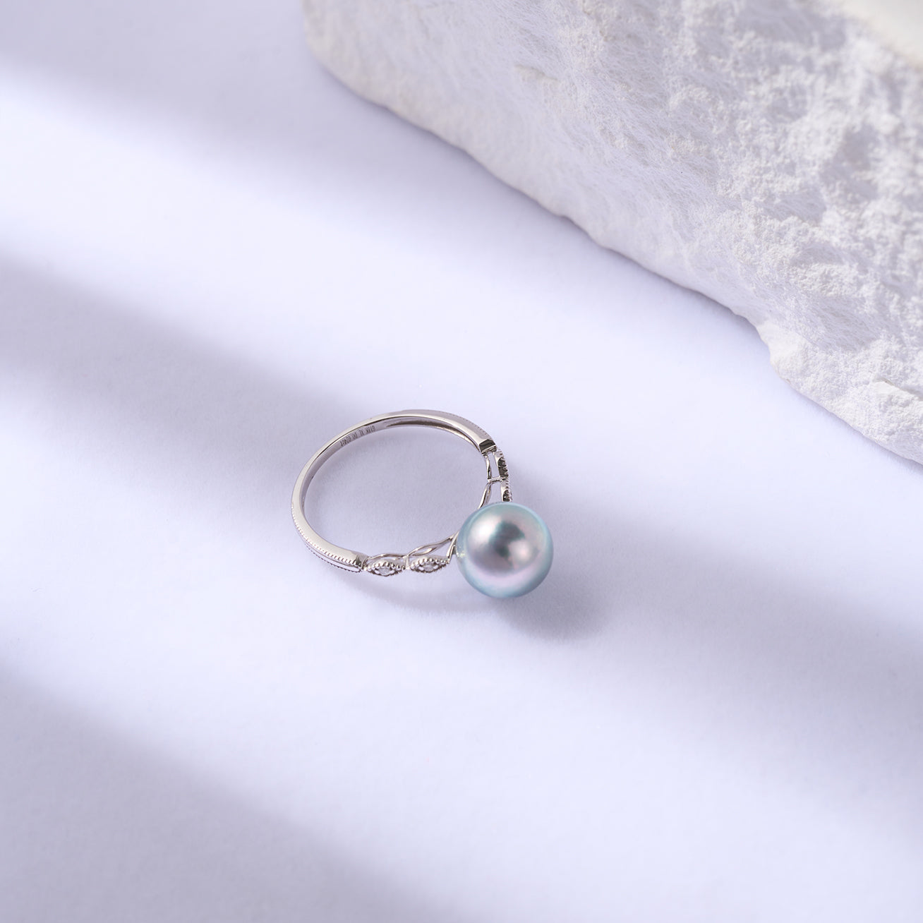 18K Gold Silver Blue Akoya Pearl Diamond Ring for Women - Elegant Bridal Jewelry, Anniversary Gift, Engagement Ring KR00106