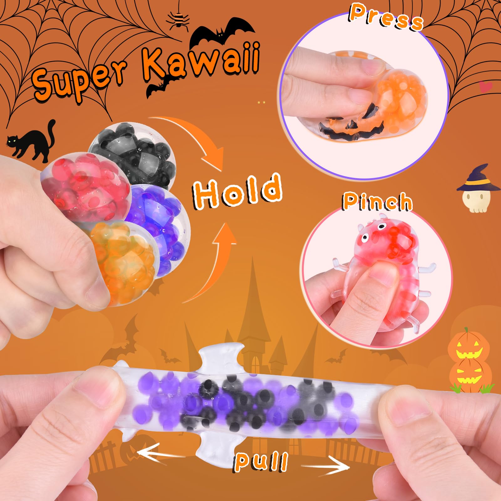 40Packs Halloween Mochi Squishy Toys - Cute Party Favors, Goodie Bag Fillers, Stress Relief Fidget Toys for Kids - Perfect for Halloween Treats, Classroom Prizes & Sensory Play
