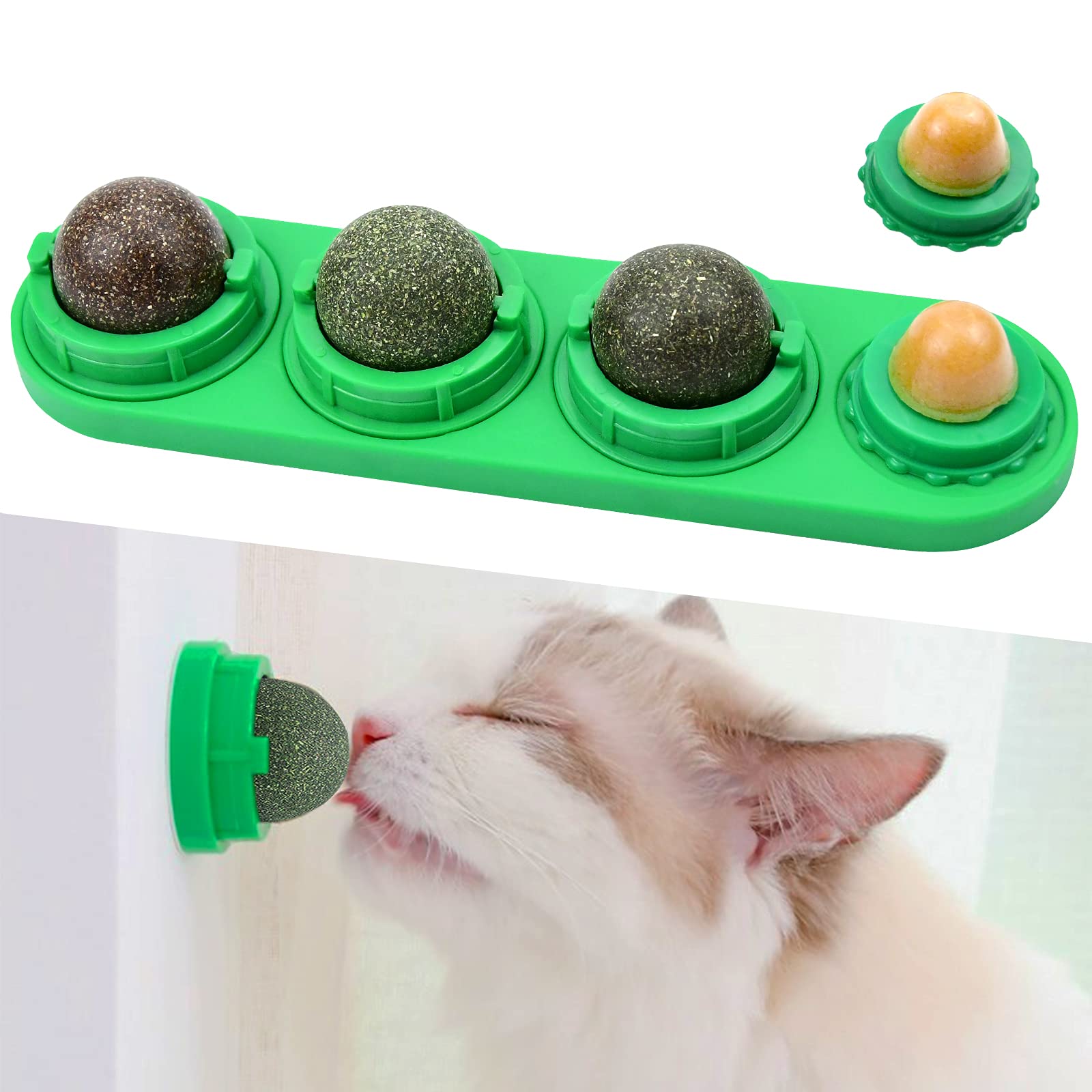 Premium Catnip Cat Toys with 2 Treats - Interactive Wall Ball Toys for Indoor Cats | Rotatable, Safe & Healthy Edible Licking Balls for Kittens - Dental Chew Toys for Teeth Cleaning & Playtime Fun - Perfect for Play, Training & Stress Relief