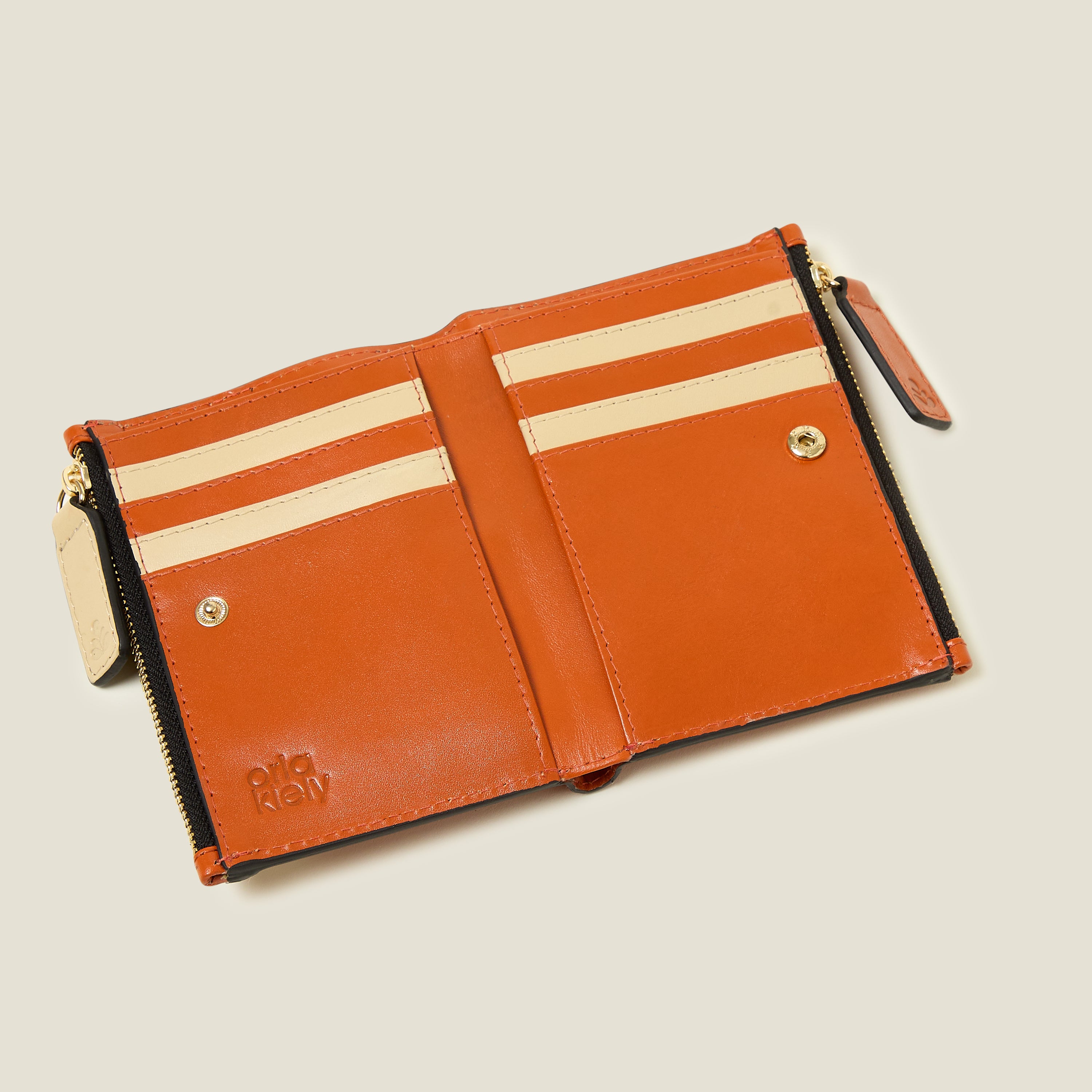Two Way Coin Purse - Whipstitch Stem Orange Leather Wallet for Men & Women | Perfect for Travel, Shopping, and Everyday Use