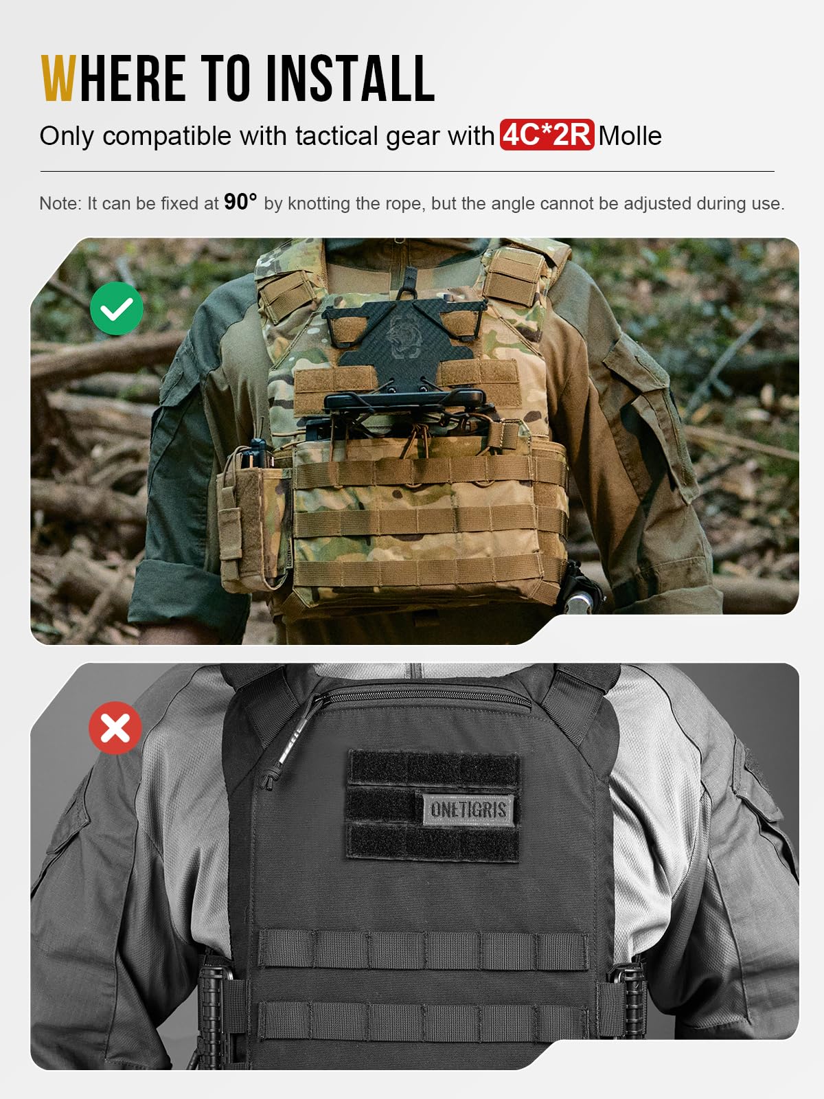 OneTigris MOLLE Phone Holder V2.0 - Tactical Plate Carrier Accessory, Universal Smartphone Chest Mount Compatible with 4.7