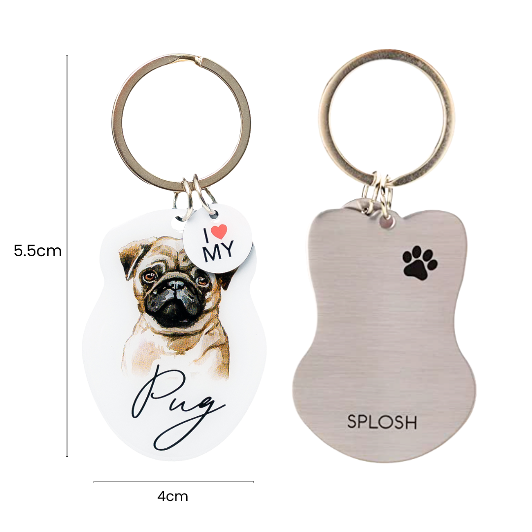 Stylish Splosh Pet Keyring - Adorable Pug Design | Perfect for Dog Lovers, Keychain Gift for Pet Owners, Cute Accessory for Bags & Keys