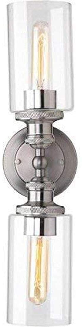 Vintage Industrial Glass Wall Lamp - 2 Light E26 Double Head Rustic Sconce for Bedroom, Nightstand, Stairs, Porch, Barn & Warehouse - Nickel Finish | Perfect for Ambient Lighting & Home Decor