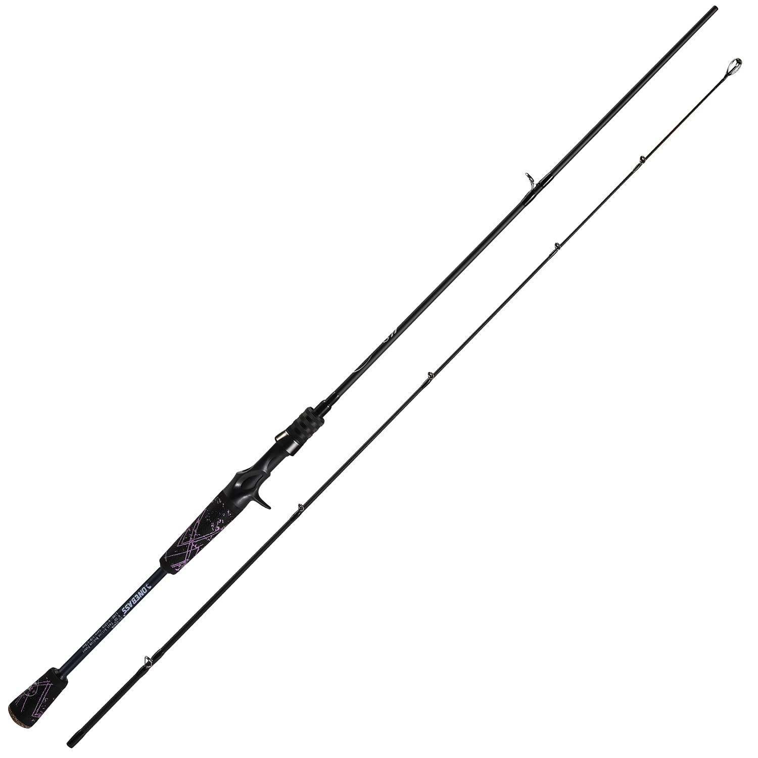 24-Ton Carbon Fiber Bass Fishing Rod - 2-Piece Casting & Spinning Rod with SuperPolymer Handle | Freshwater & Saltwater Fishing for Bass, Trout, Walleye | Ideal for Shore Fishing, Boat Fishing & Tournament Angling
