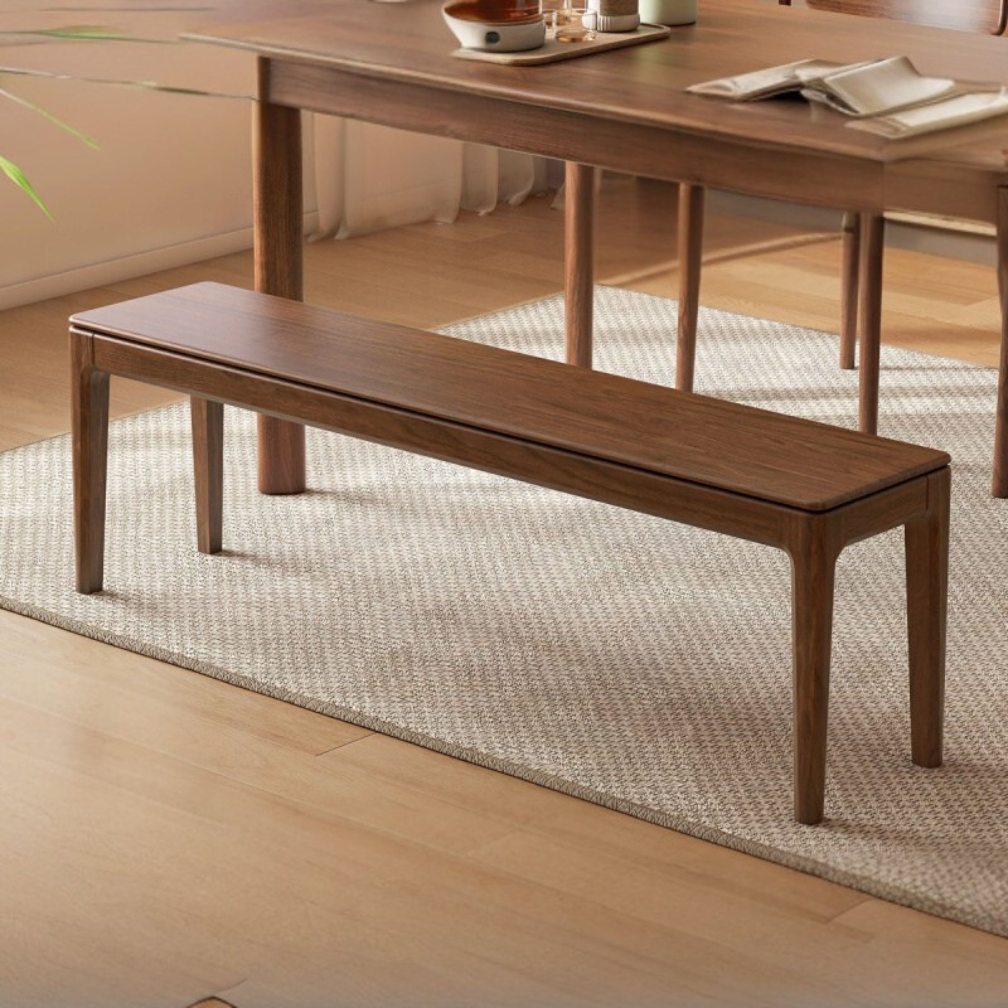 Black Walnut Solid Wood Nordic Long Bench - Modern Entryway & Dining Room Seating - Perfect for Hallway, Bedroom, and Living Room Decor
