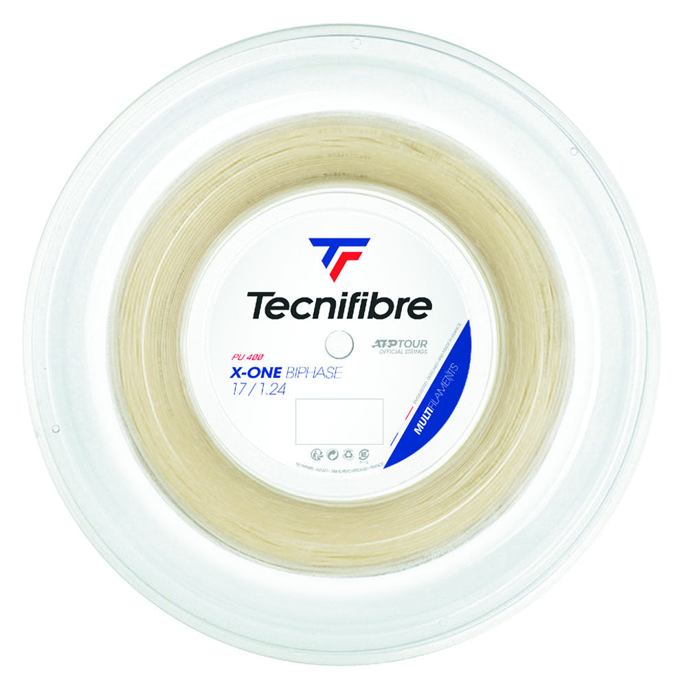 Tecnifibre X-One Biphase 17/1.24 Natural Tennis String Reel - Premium Performance for Competitive Players & Tournament Use