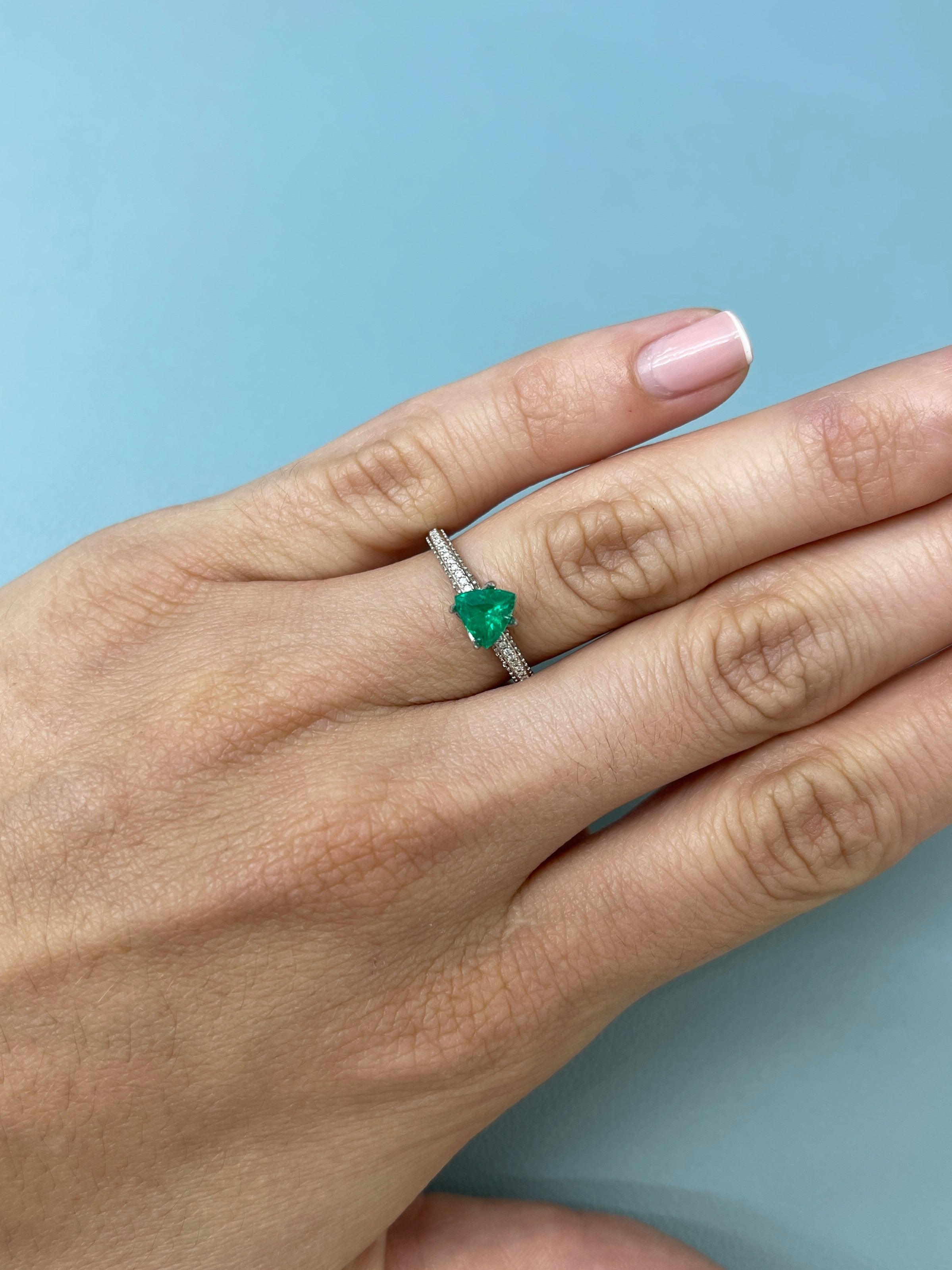 0.70 Carat 6.3x6.5mm Intense Bluish Green Natural Trillion Cut Emerald Gemstone - Perfect for Jewelry Making, Engagement Rings & Unique Gifts