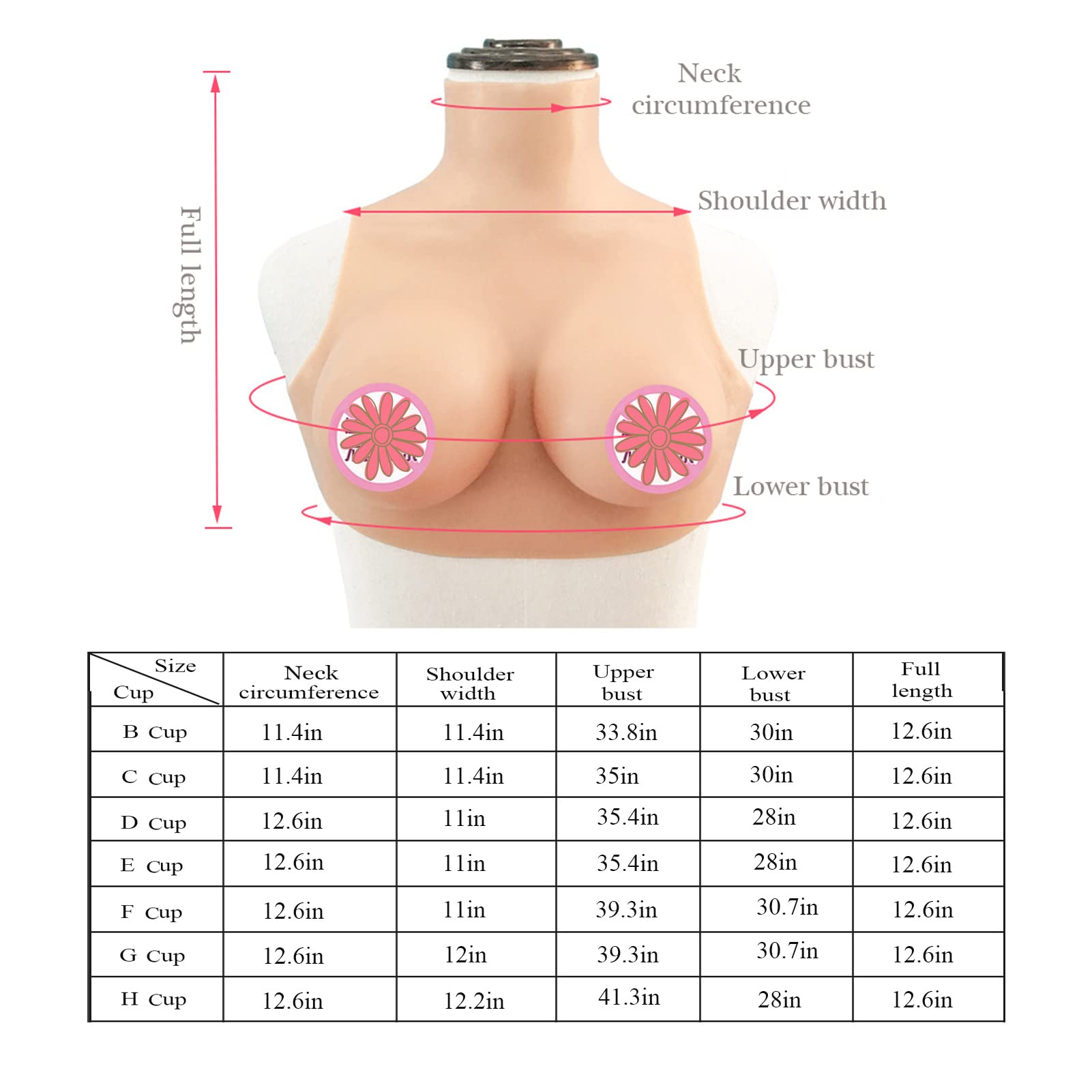 Realistic Silicone Breastplate for Crossdressers & Transgender - High Collar Fake Boobs for Cosplay, Drag Shows & Gender Affirmation - Comfortable & Natural Looking Chest Plate for MTF Transformation