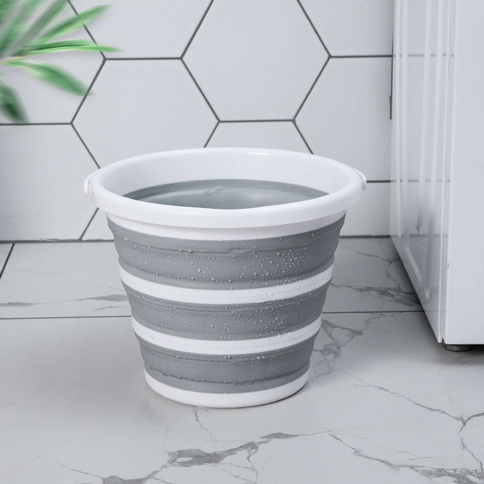 10L Foldable Collapsible Silicone Bucket - Portable Water Container for Home, Hiking, Camping & Fishing (Grey/White) | Perfect for Outdoor Adventures, Car Washing & Pet Bathing